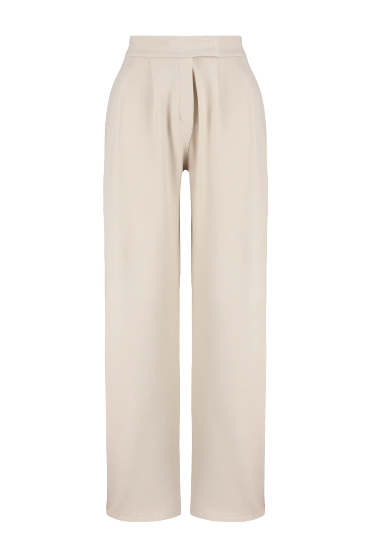 Trendyol Collection  Steinfarbene Strickhose mit hohem Bund, weitem Bein und Klettverschluss, Faltenwurf, TWOAW24PL00177