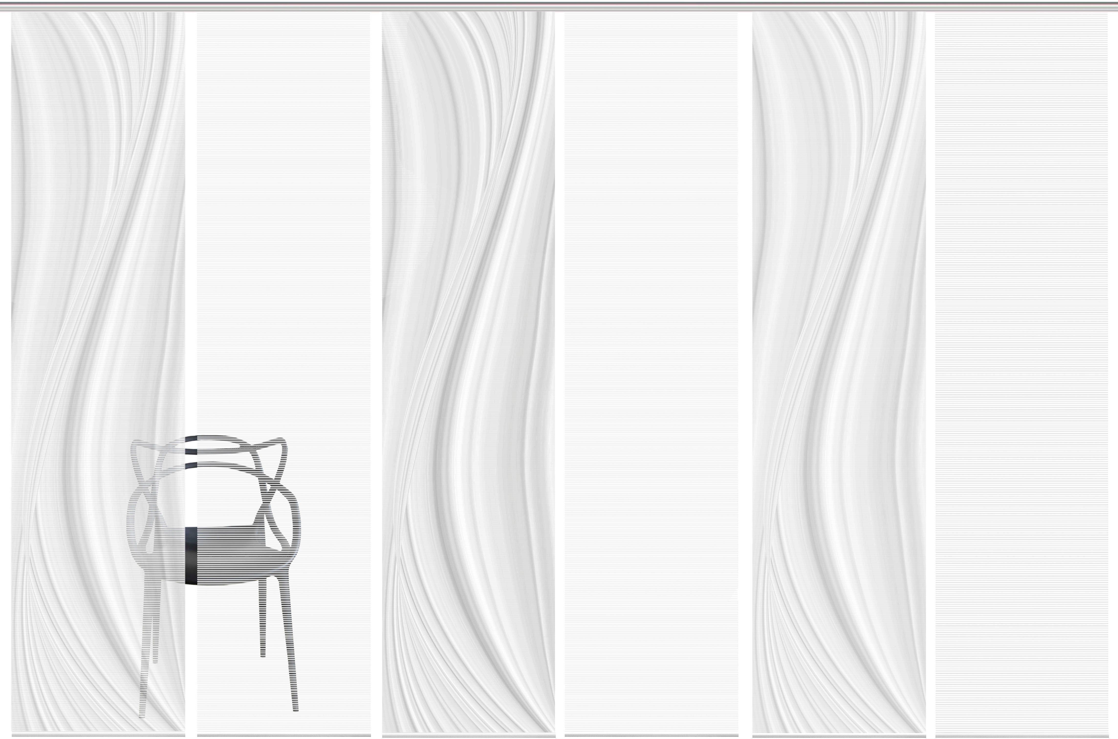 Schiebegardine LAURINA 6er SET, Vision S, Paneelwagen (6 St), halbtransparent, Schiebevorhang Digidruck 6er Set LAURINA