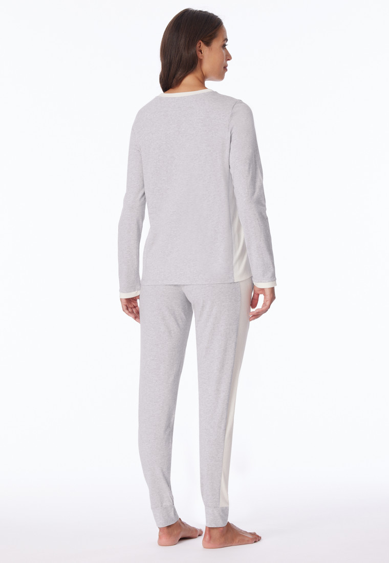 Schlafanzug lang Bio-Baumwolle grau-meliert - Casual Nightwear