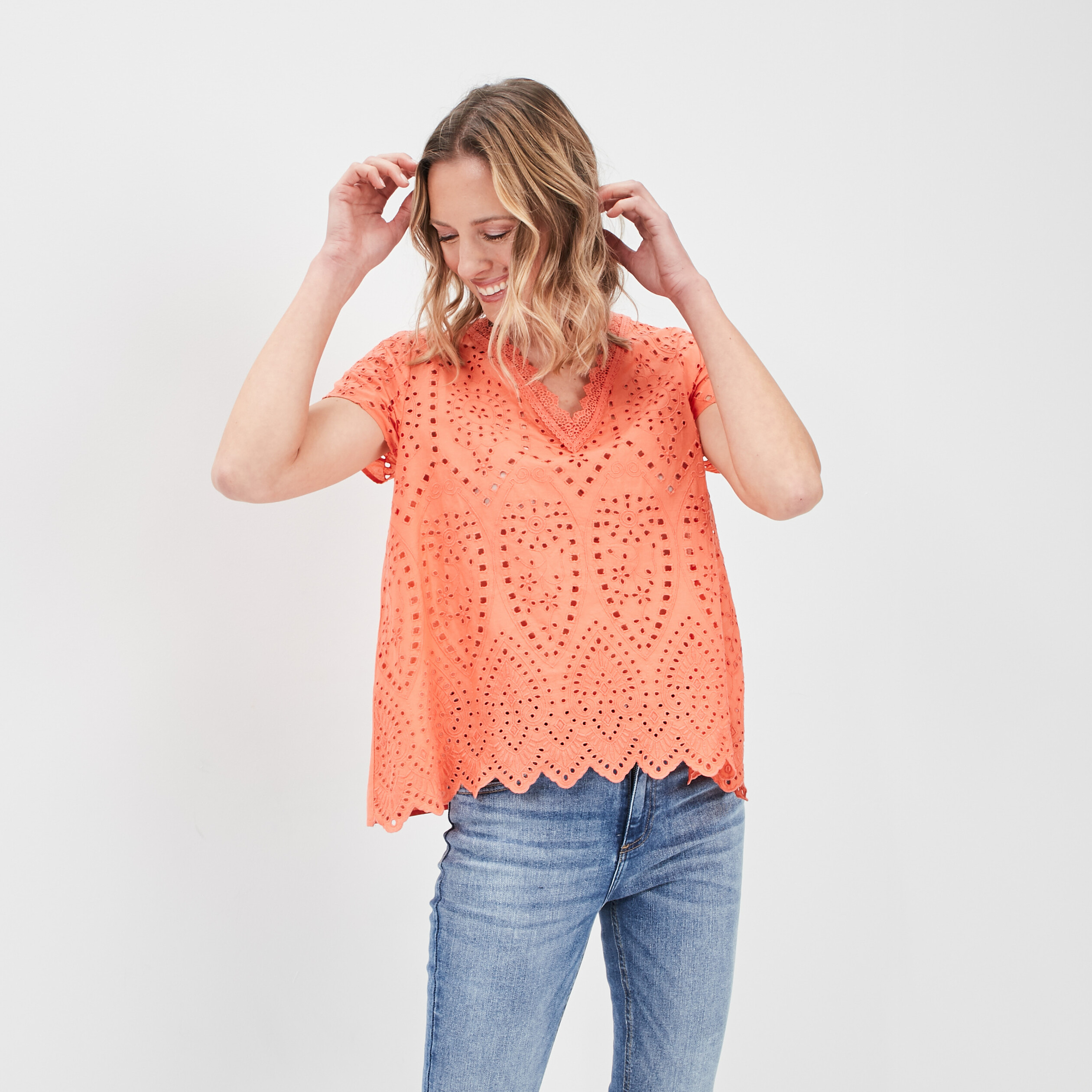 Blouse manches courtes rouge corail femme | La Halle
