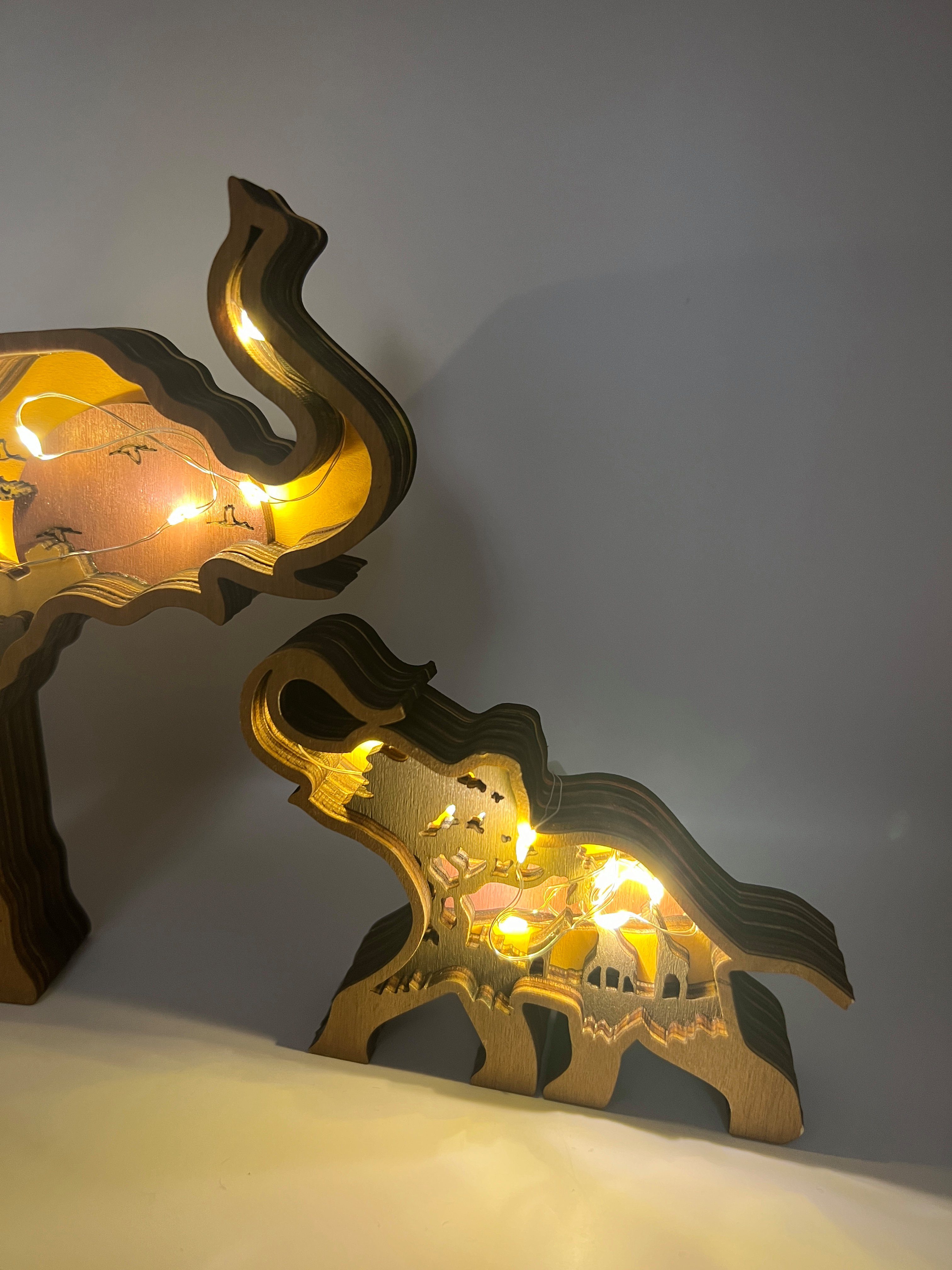 Stelby Dekofigur Tischdekoration Elefant Holzmodell mit Led Lichtern