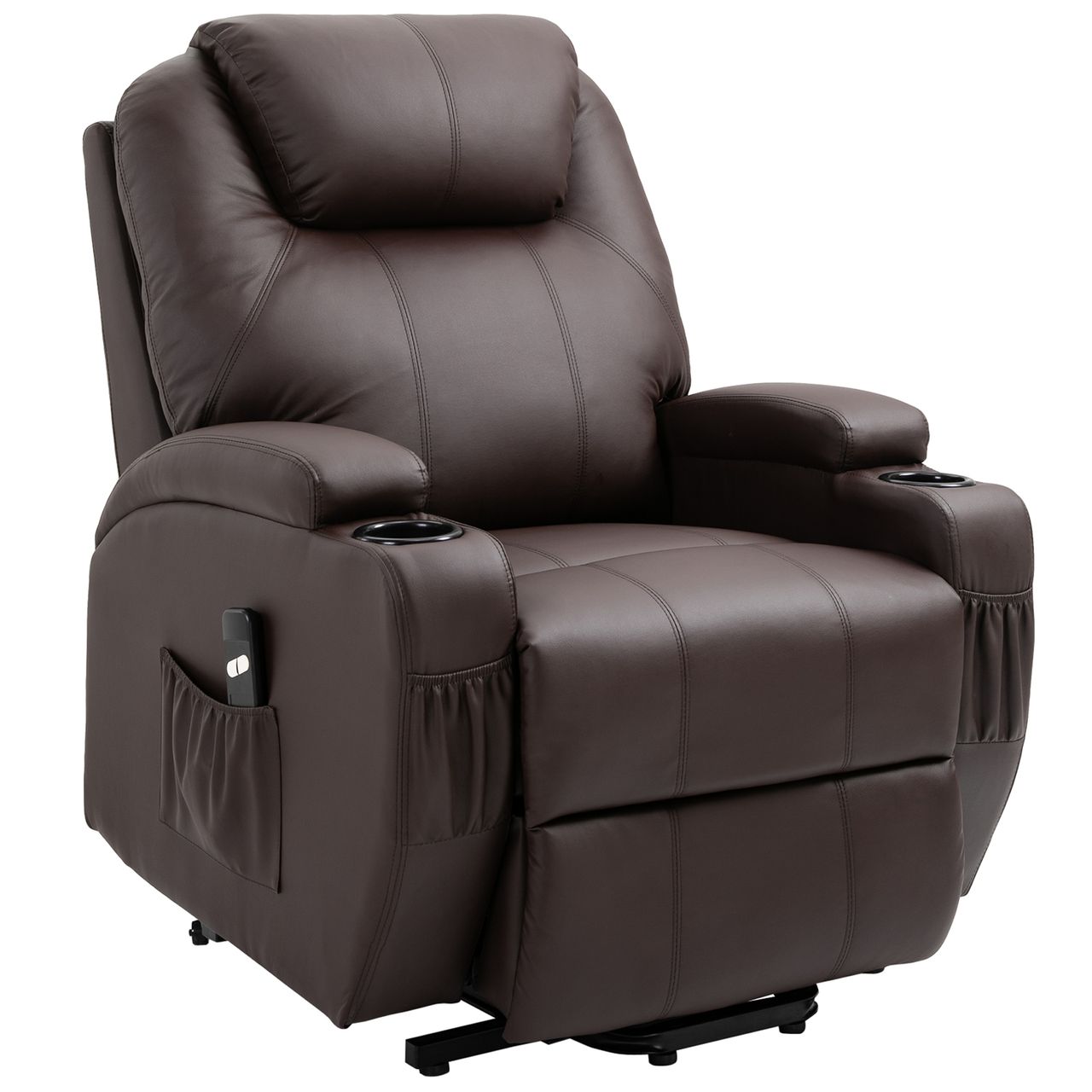 HOMCOM Sessel mit Aufstehhilfe Relaxsessel Kunstleder Metall Kaffee-Braun