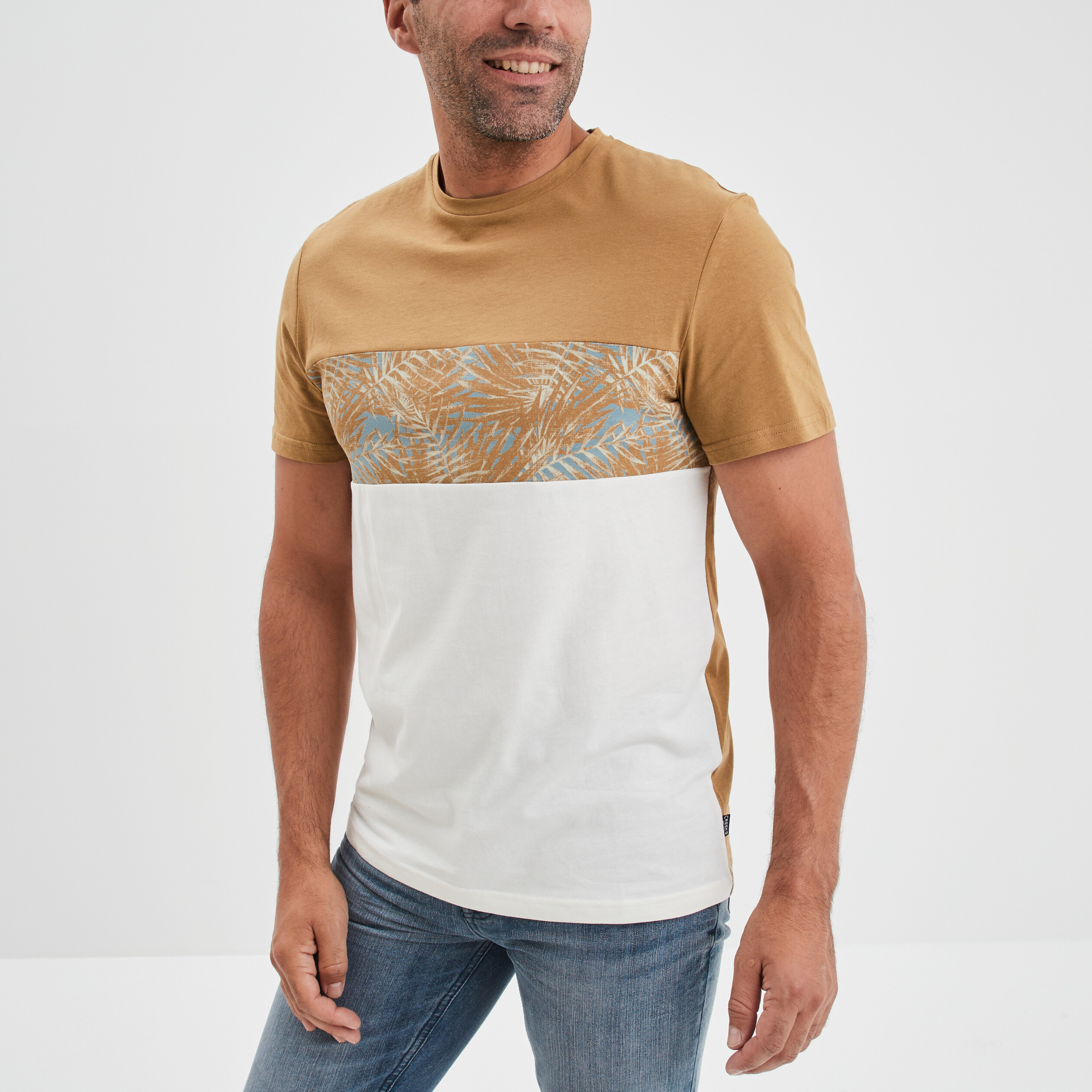 T-shirt manches courtes coton Creeks camel homme | La Halle