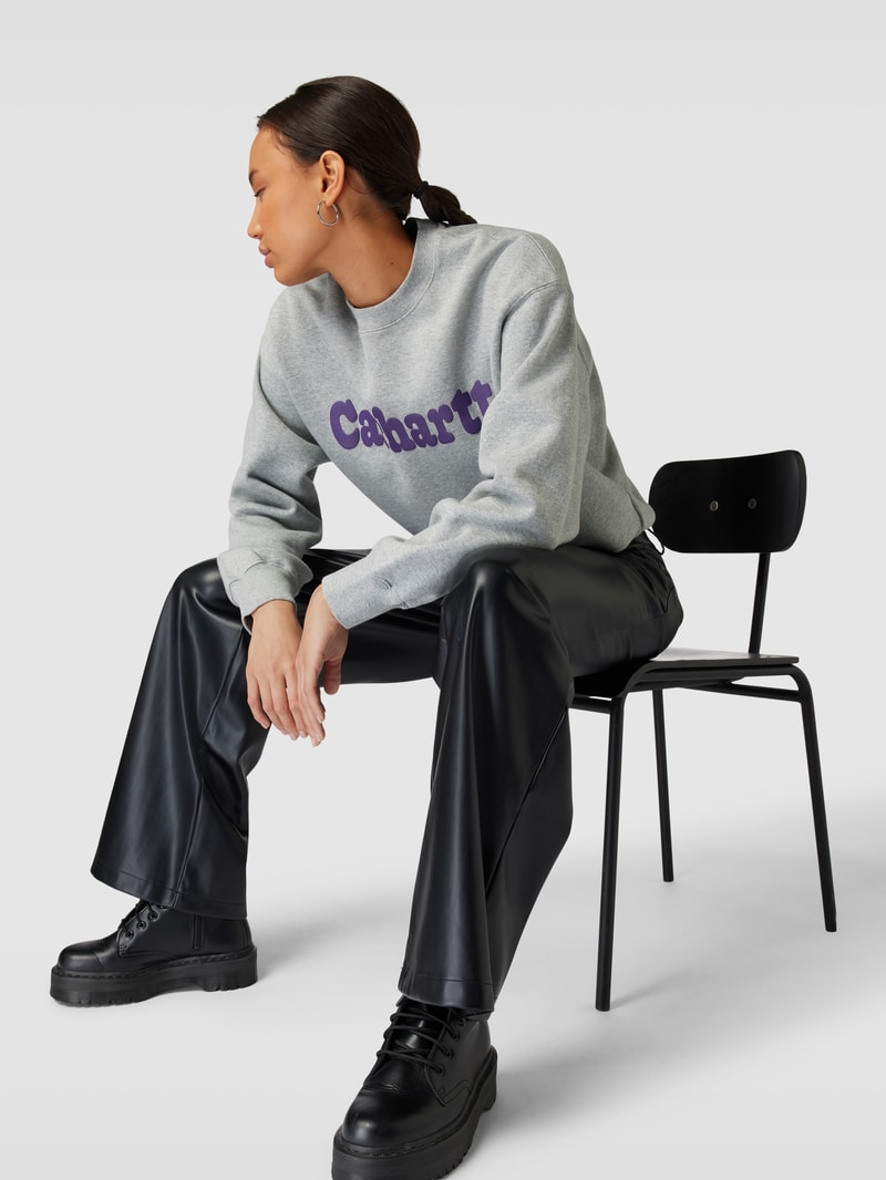 Oversized Sweatshirt mit Label-Print Modell 'BUBBLES' in hellgrau meliert