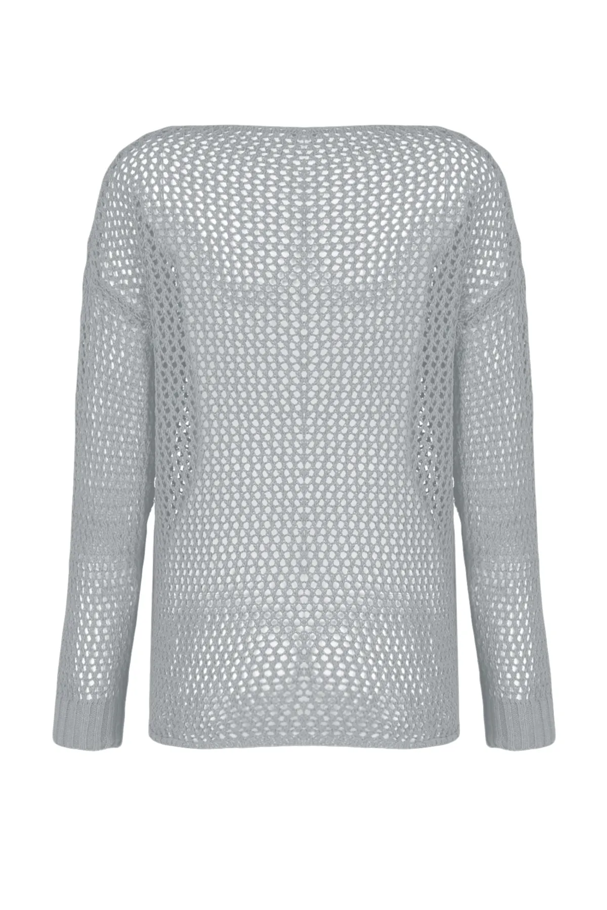 Trendyol Collection  Grauer Super Wide Fit Baumwoll-Strickpullover mit Lochmuster TWOAW20FV0184