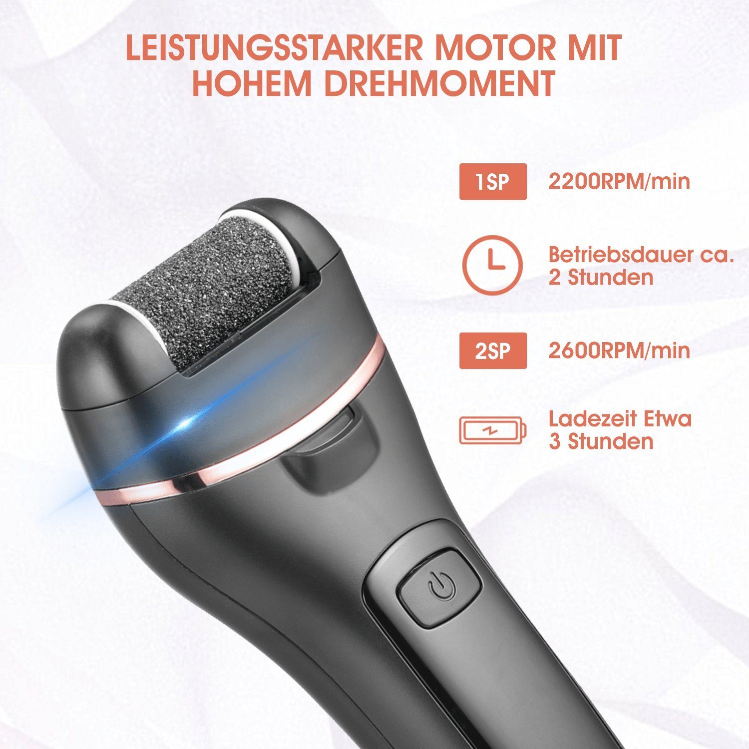 LOVONLIVE Elektrischer Hornhautentferner Fußfeile Elektrisch Wiederaufladbarer, 10 IN1 Fußpflege Pediküre Set, Foot File Electric mit mit 3 Ersatzwalzen und 2 Geschwindigkeiten