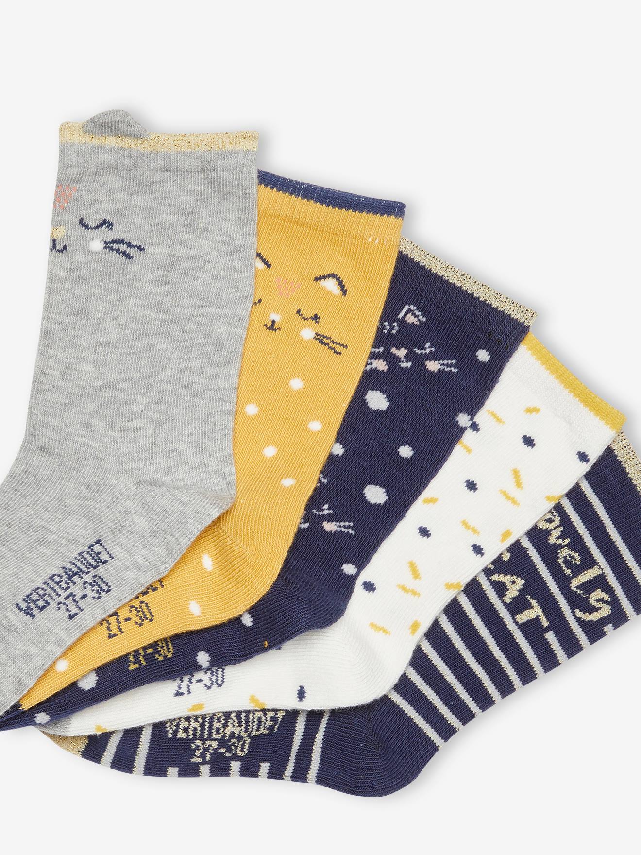 Lot de 5 paires de chaussettes chat fille écru