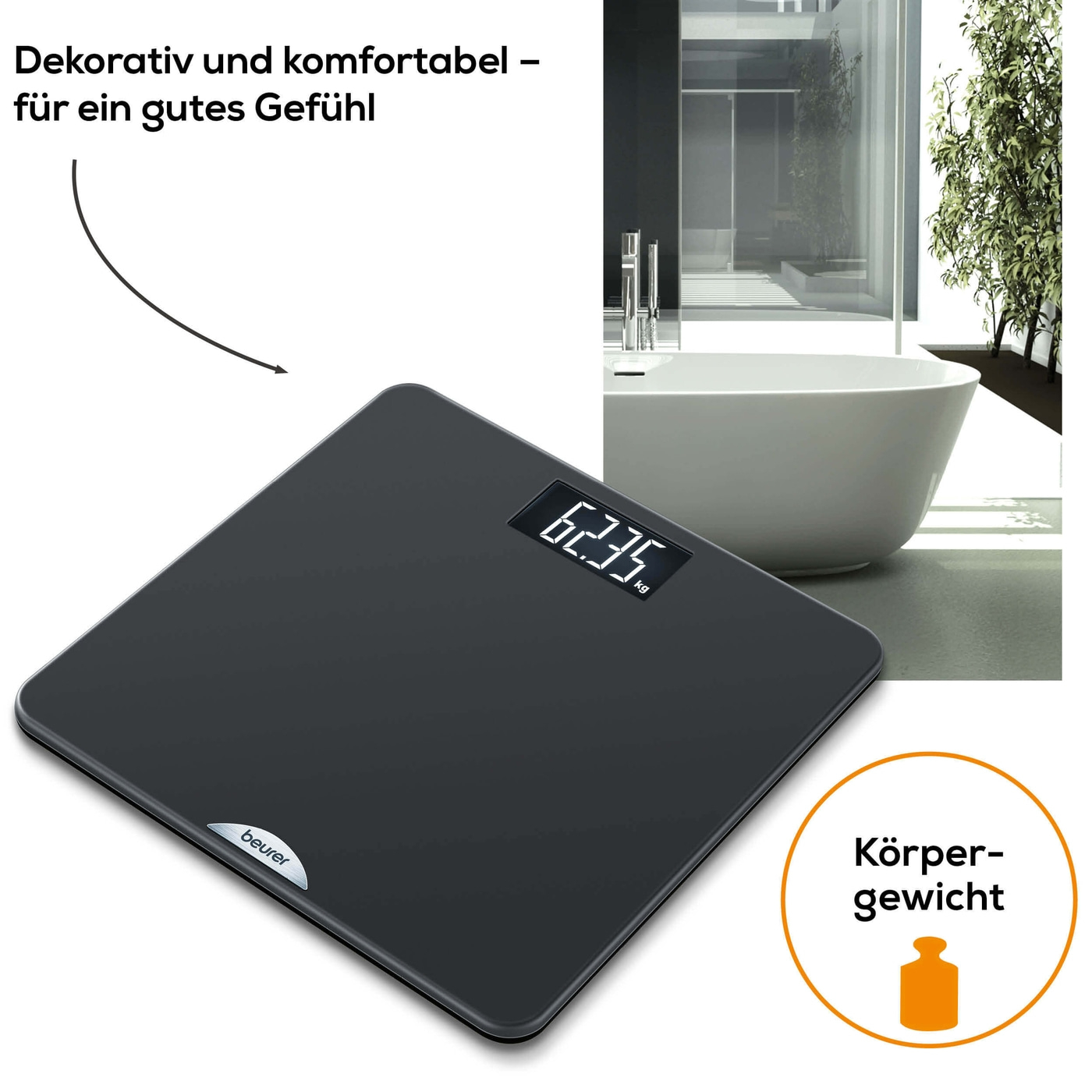 Beurer Personenwaage PS 240-Personenwaage mit gummierter Trittfläche & beleuchtetem Schwarzdisplay - bis 180 kg