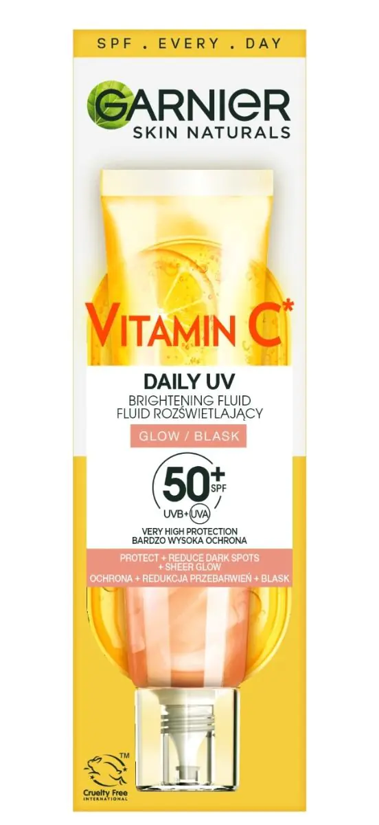 „Garnier Skin Naturals“ vitamino C dieninis fluidas nuo saulės su SPF50+, skaidrus švytėjimas