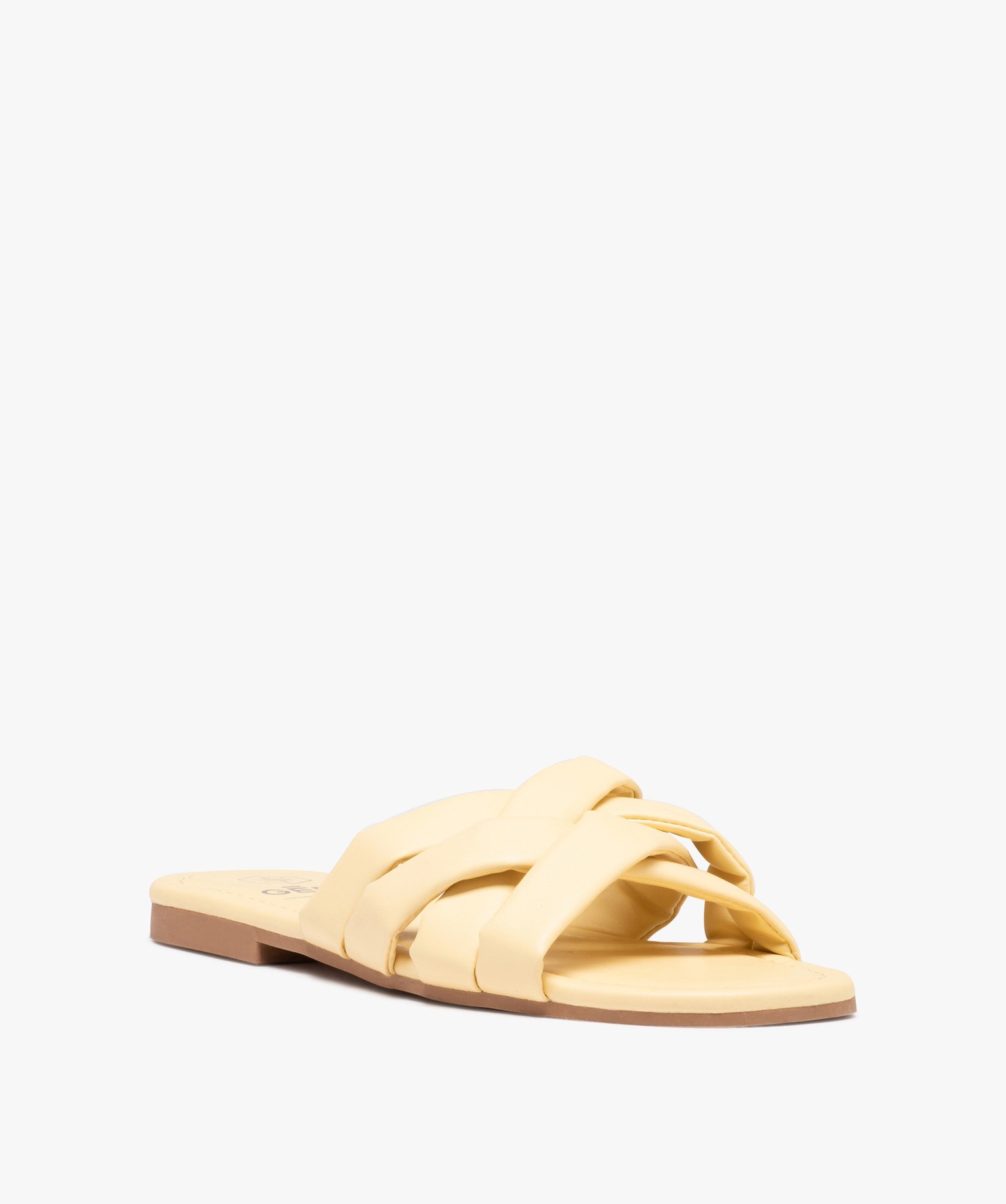 Mules femme à talon plat et brides matelassées entrecroisées jaune | GEMO