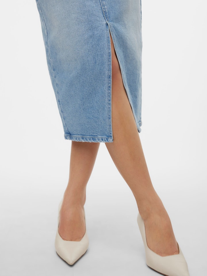 Vero Moda Wadenlanger Denim Jeansrock mit Schlitz 5-Pocket in Hellblau günstig kaufen