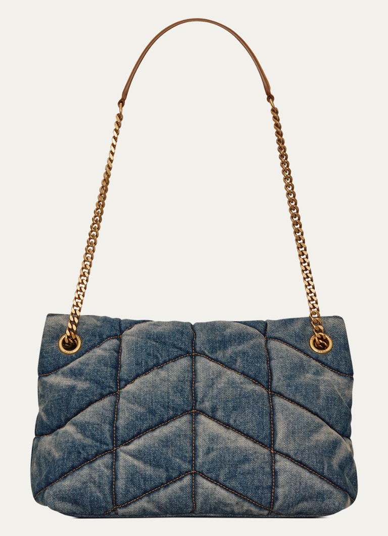 Saint Laurent Puffer Small shoulder bag of quilted denim and calf suede