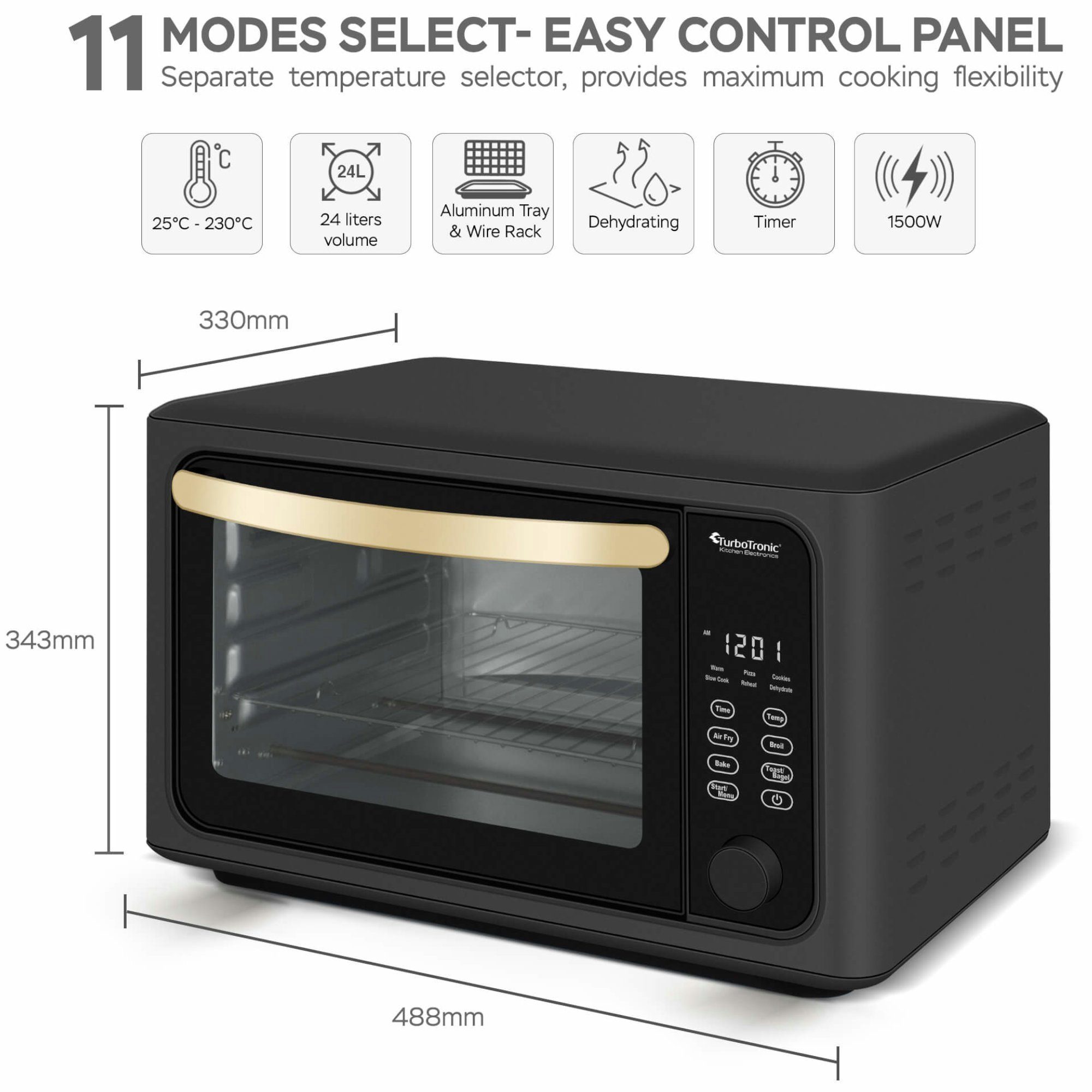 TurboTronic by Z-Line Minibackofen Digitaler XXL Power Airfryer, 24 Liter, Dörrgerät ab 25°C, mit Pommes Korb, Heissluftofen, Konvektionsofen