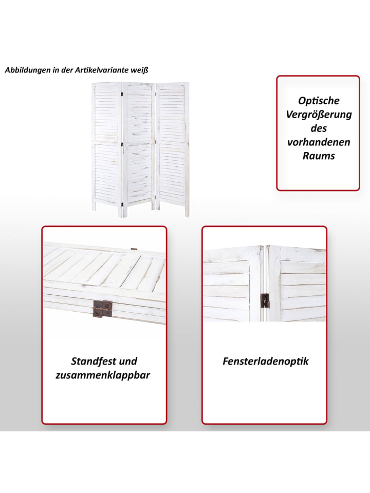 MCW Paravent G30, Shabby-Look, Weiß günstig kaufen onesize