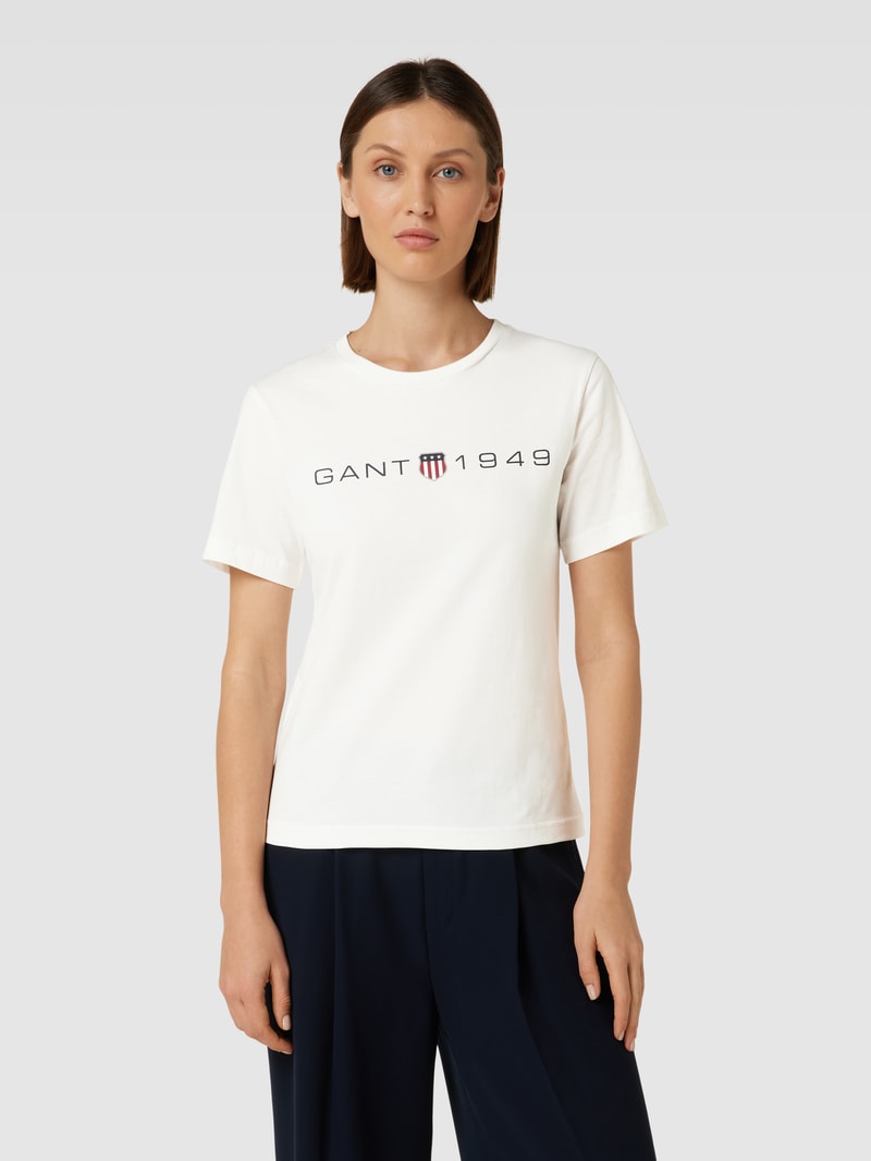 T-Shirt mit Label-Print in ecru