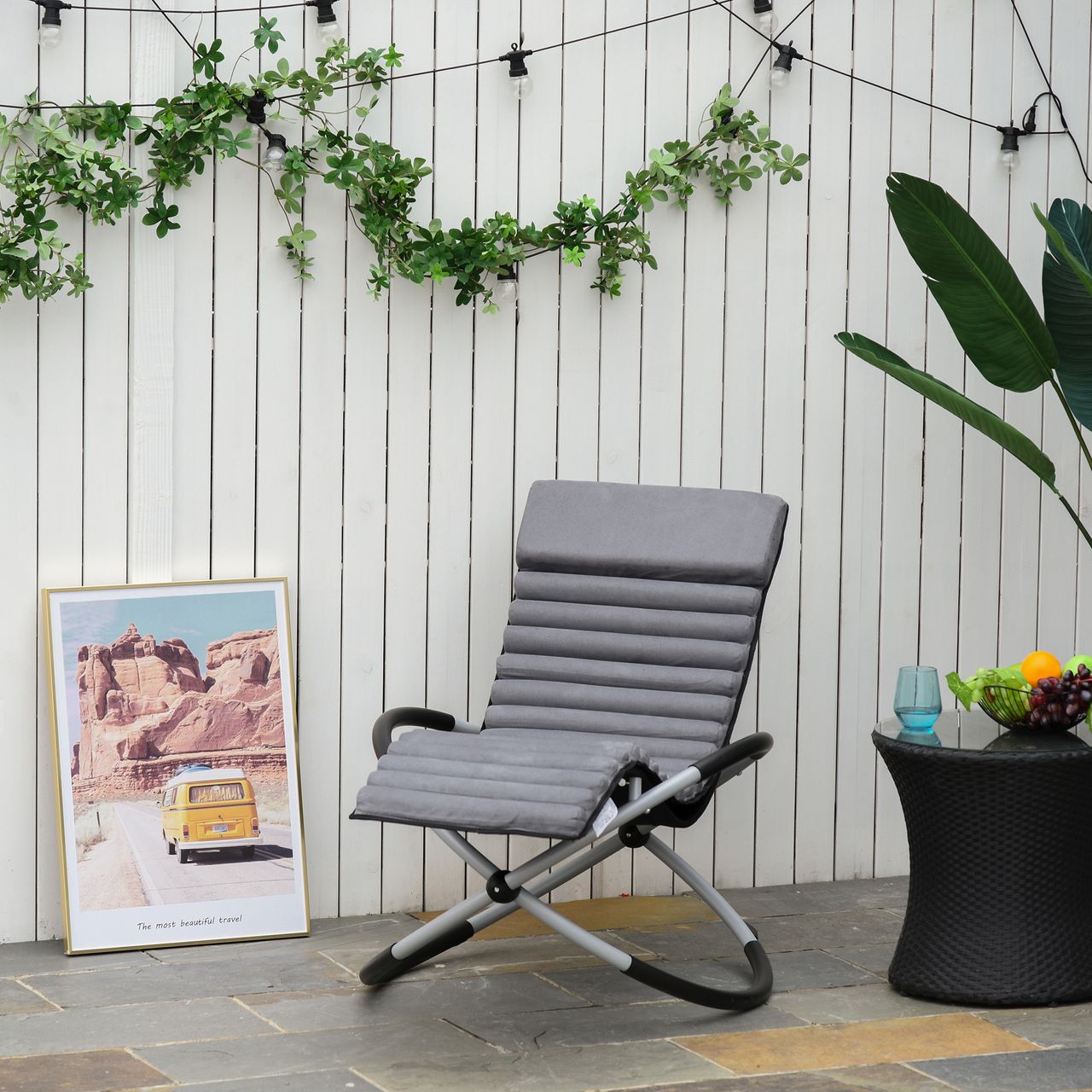 Outsunny Schaukelstuhl ergonomischer 2 In 1 Schwingsessel Gartenstuh Schaukelliege Metall Texteline kugelförmig Dunkelgrau 150 x 62 x 88 cm