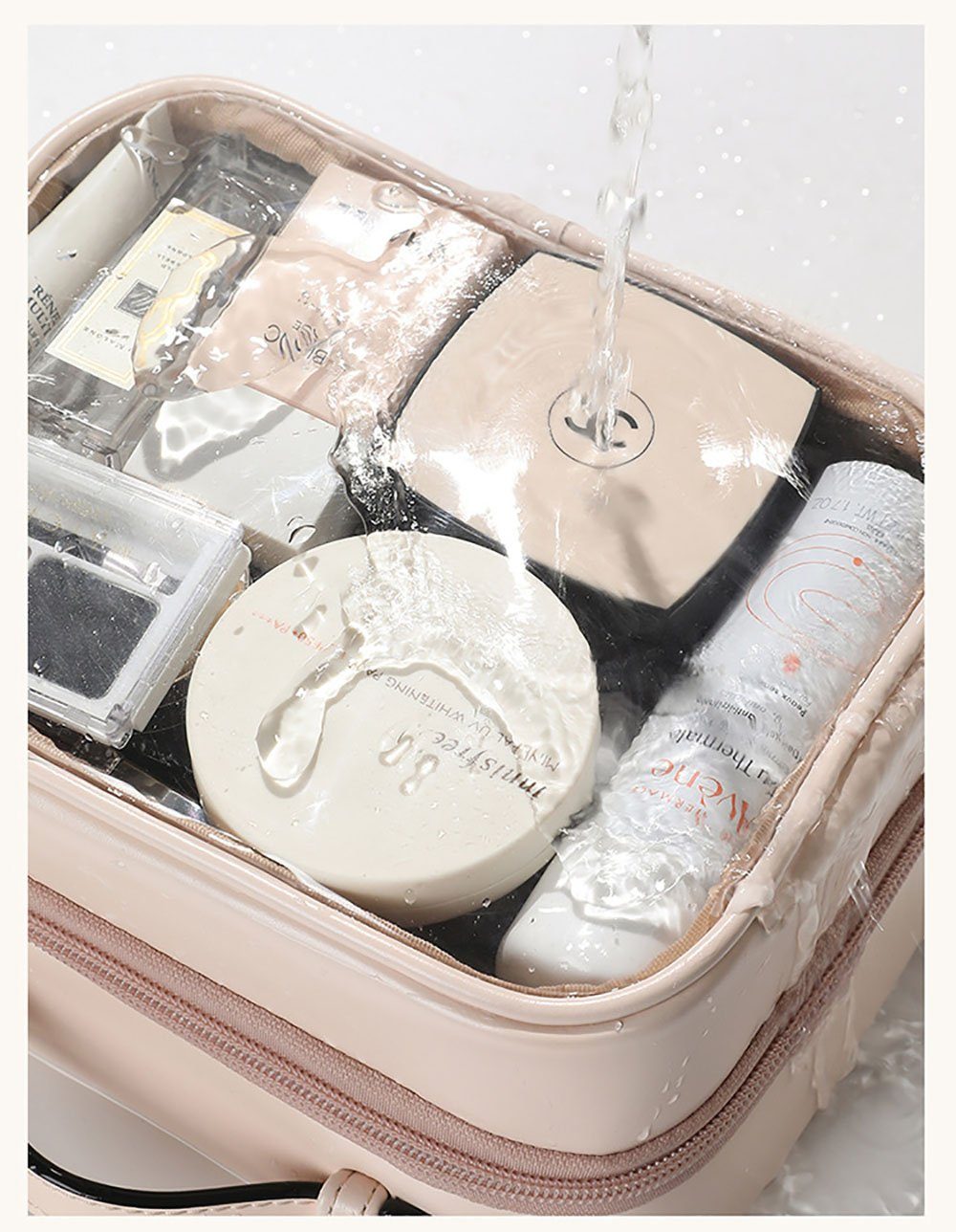Runxizhou Kosmetikkoffer Transparent Kosmetiktasche, Doppelte Lage Reise Kulturbeutel (Rosa) (1-tlg)