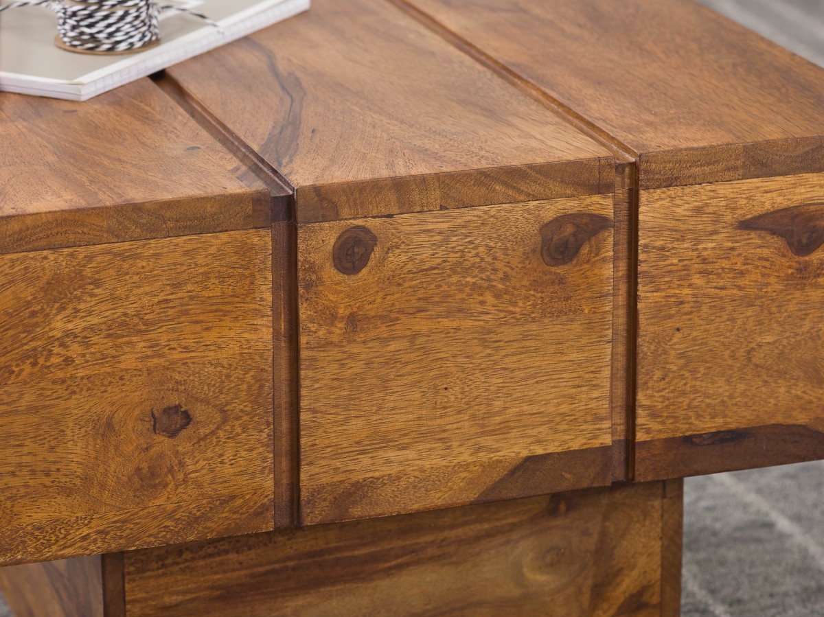 Wohnling Beistelltisch Massivholz Sheesham Wohnzimmertisch 44 x 44 x 30 cm Couchtisch