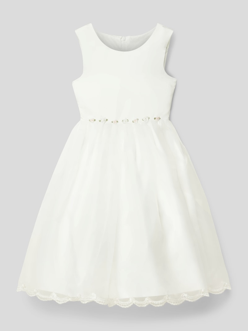 Kleid mit floralem Zierbesatz in offwhite