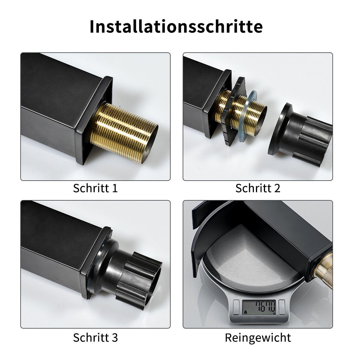 MULISOFT Waschtischarmatur Wasserhahn Bad, wenig Lärm Einhandmischer Wasserfall 304 Edelstahl Hochwertige Wasserhahn Bad Einhebelmischer