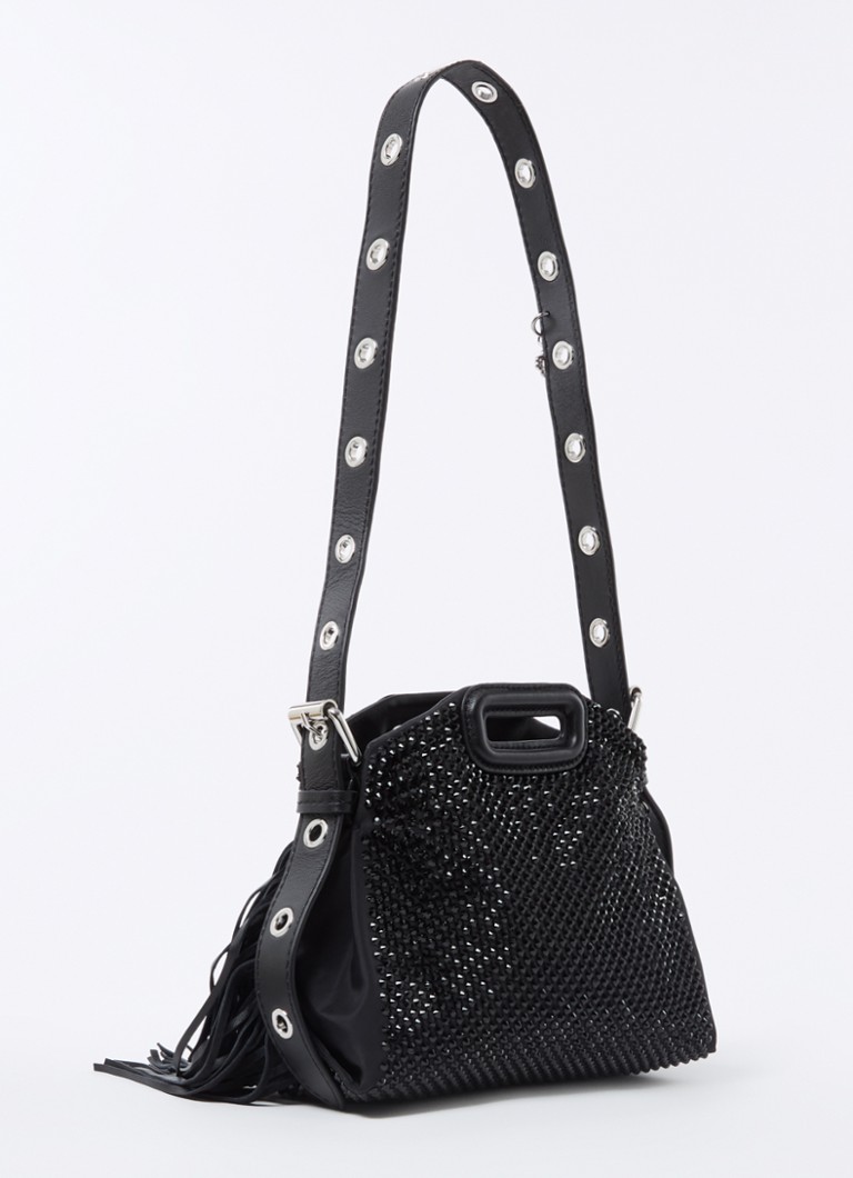 Maje shoulder bag with sheepskin details and rhinestones