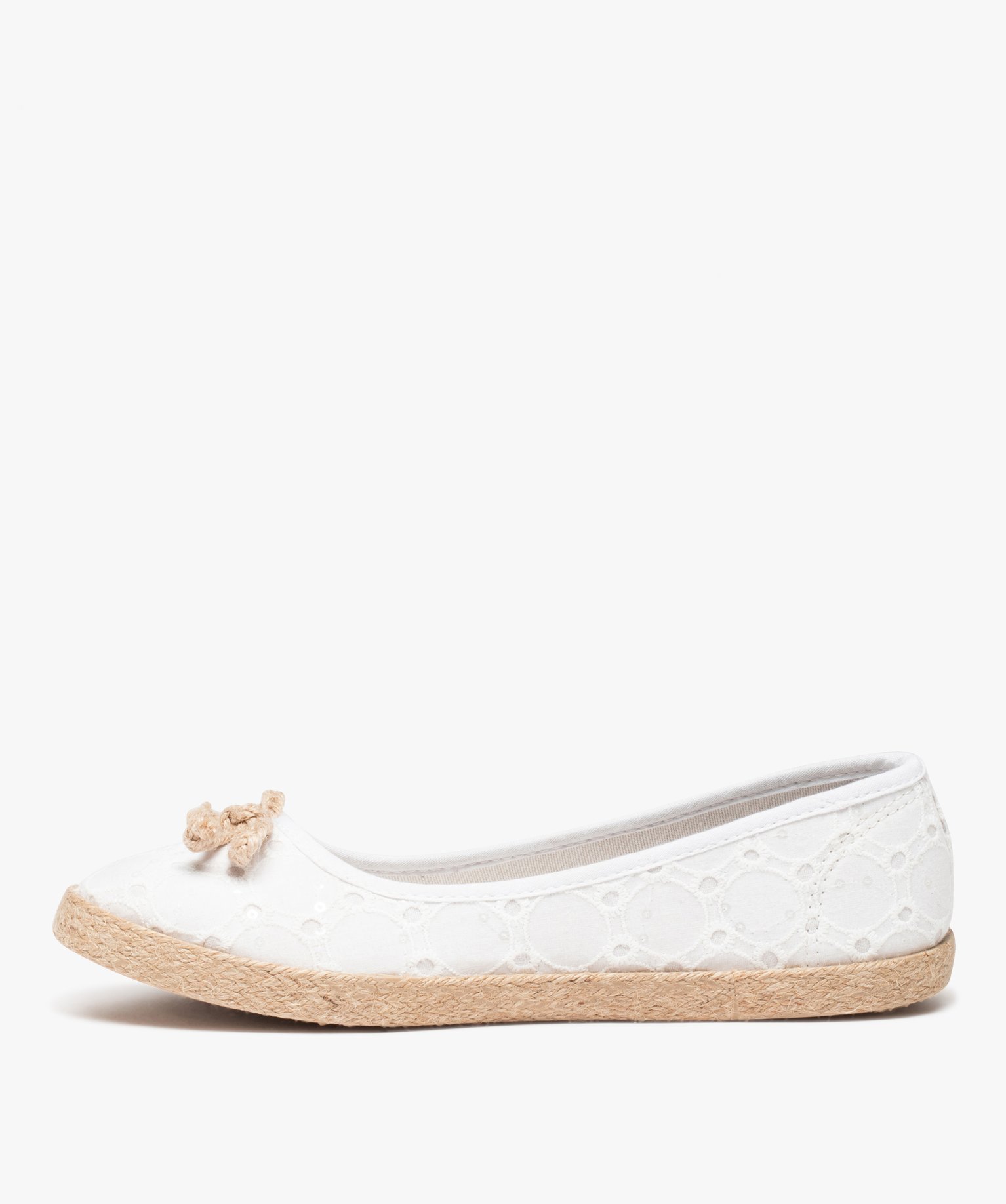 Ballerines femme en toile imprimée et semelle cordelette blanc | GEMO