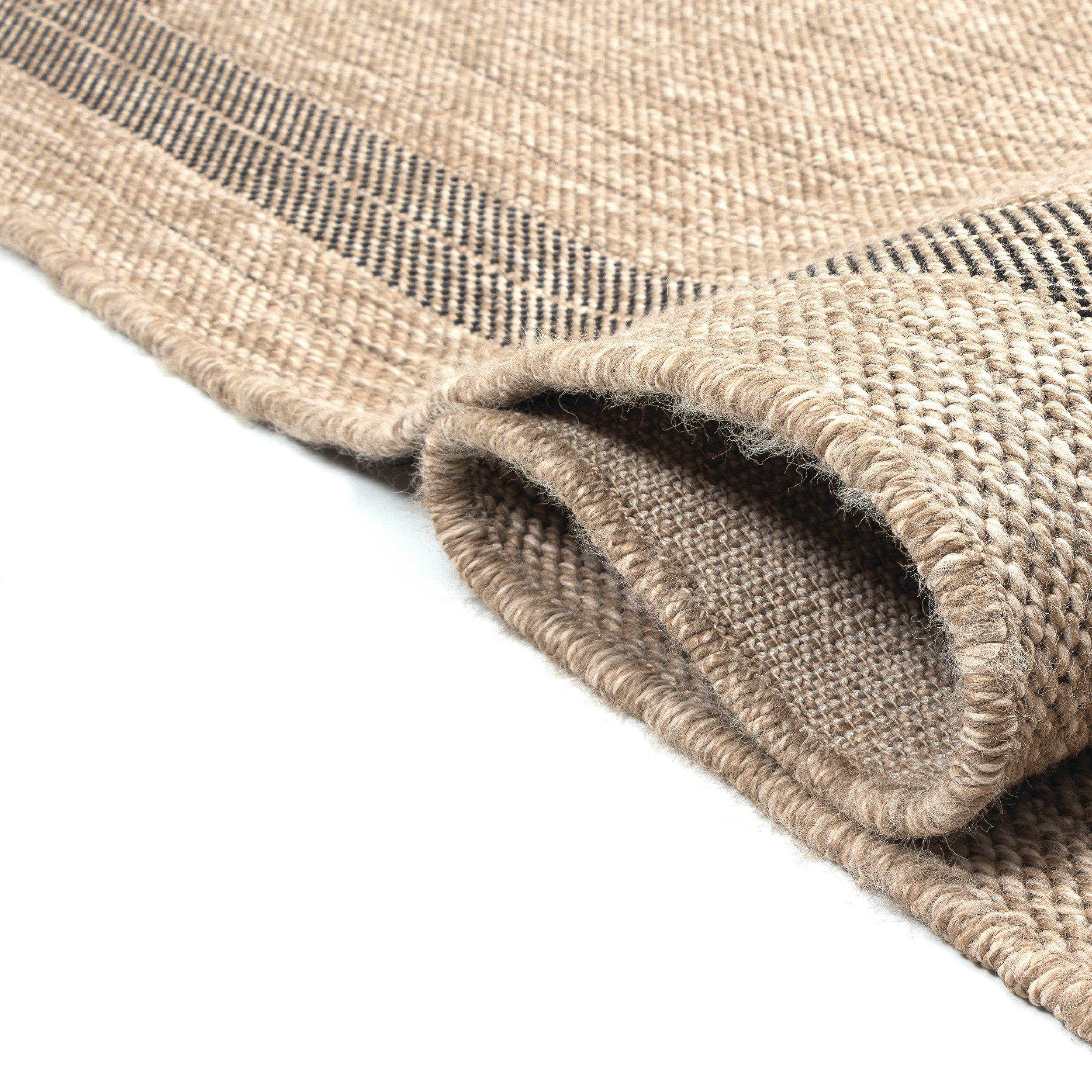Teppich Outdoor & Indoor Teppich wetterfest Sisal-Jute-Optik, TaCa Home, rechteckig, Höhe: 10 mm, Terrasse Balkon Garten Wohnzimmer Bad Küche, Bordüre A - 80x150cm