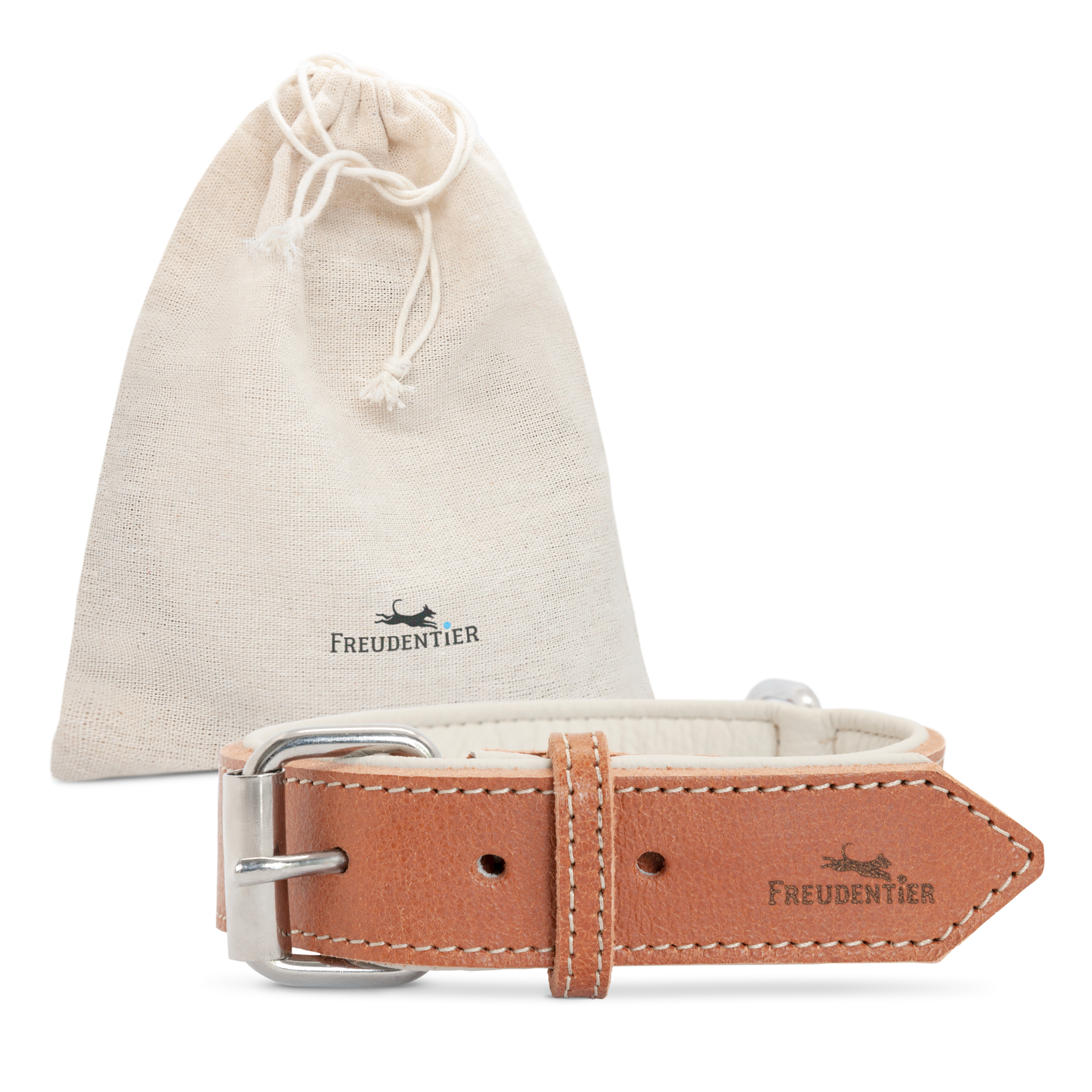 Freudentier Hundehalsbänder Freudentier gefüttertes Halsband aus Leder cognac M