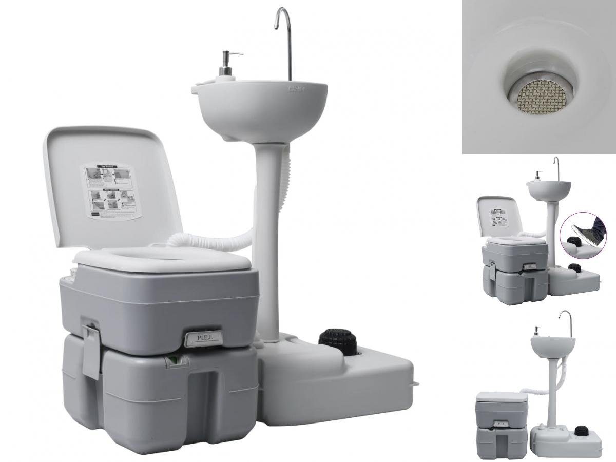vidaXL Campingtoilette Campingtoilette und Handwaschbecken Set Tragbar Grau
