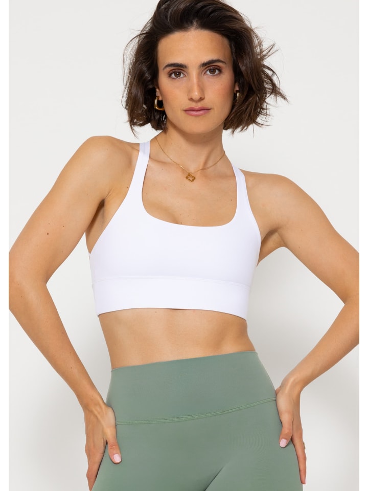 SASSYCLASSY Crop Sport-BH mit Kreuz Rücken in Weiß günstig kaufen