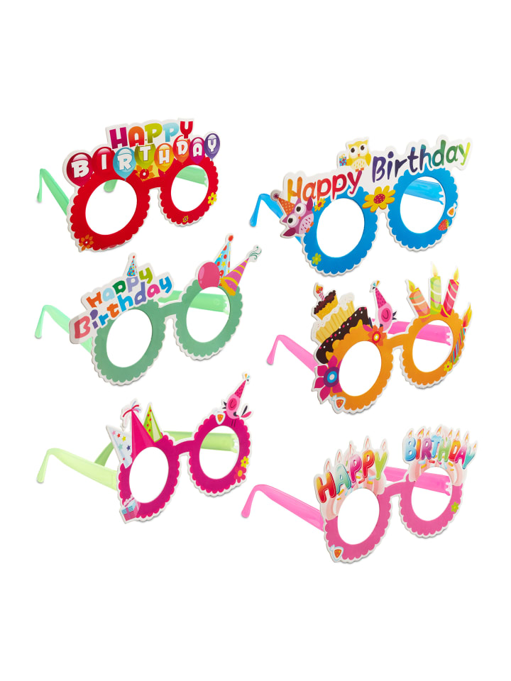relaxdays Partybrillen Happy-Birthday 6er Set in Bunt günstig kaufen onesize