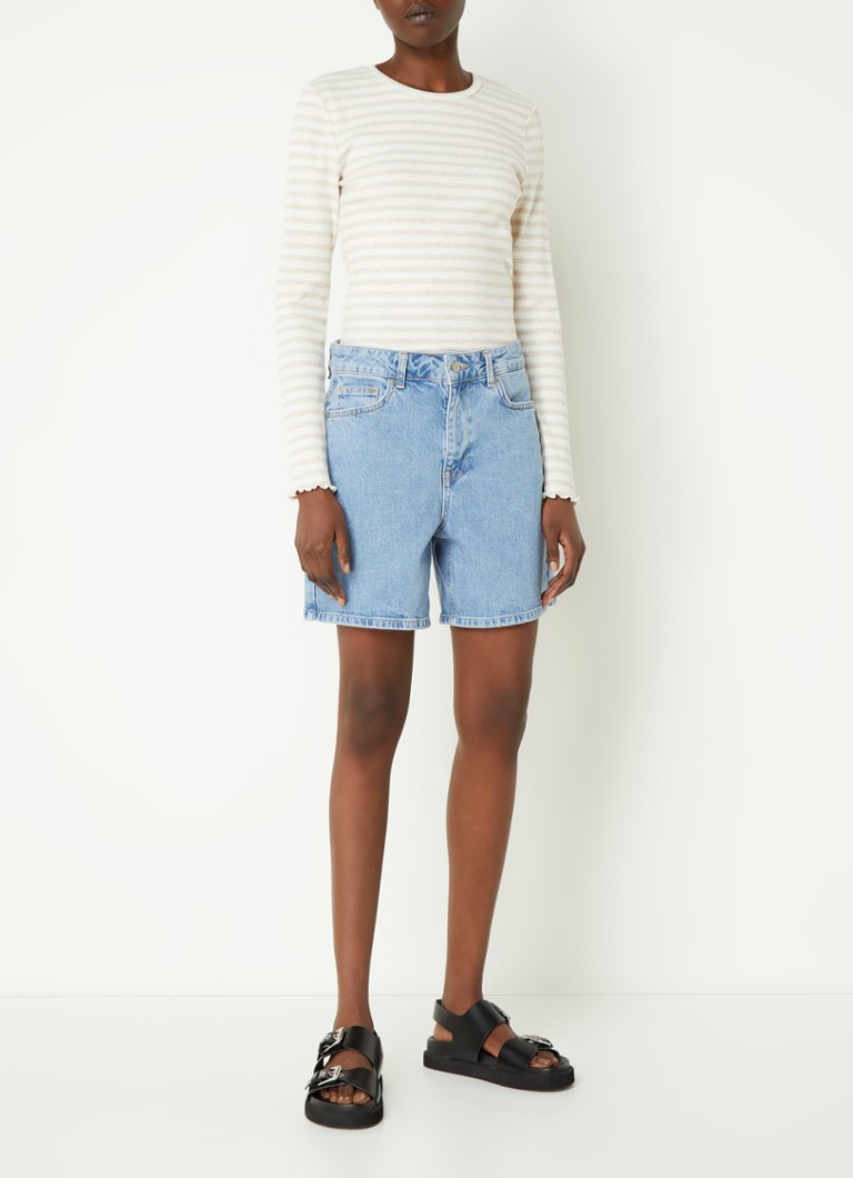Pantaloni scurți din denim cu talie medie și croială dreaptă pentru femei Krista