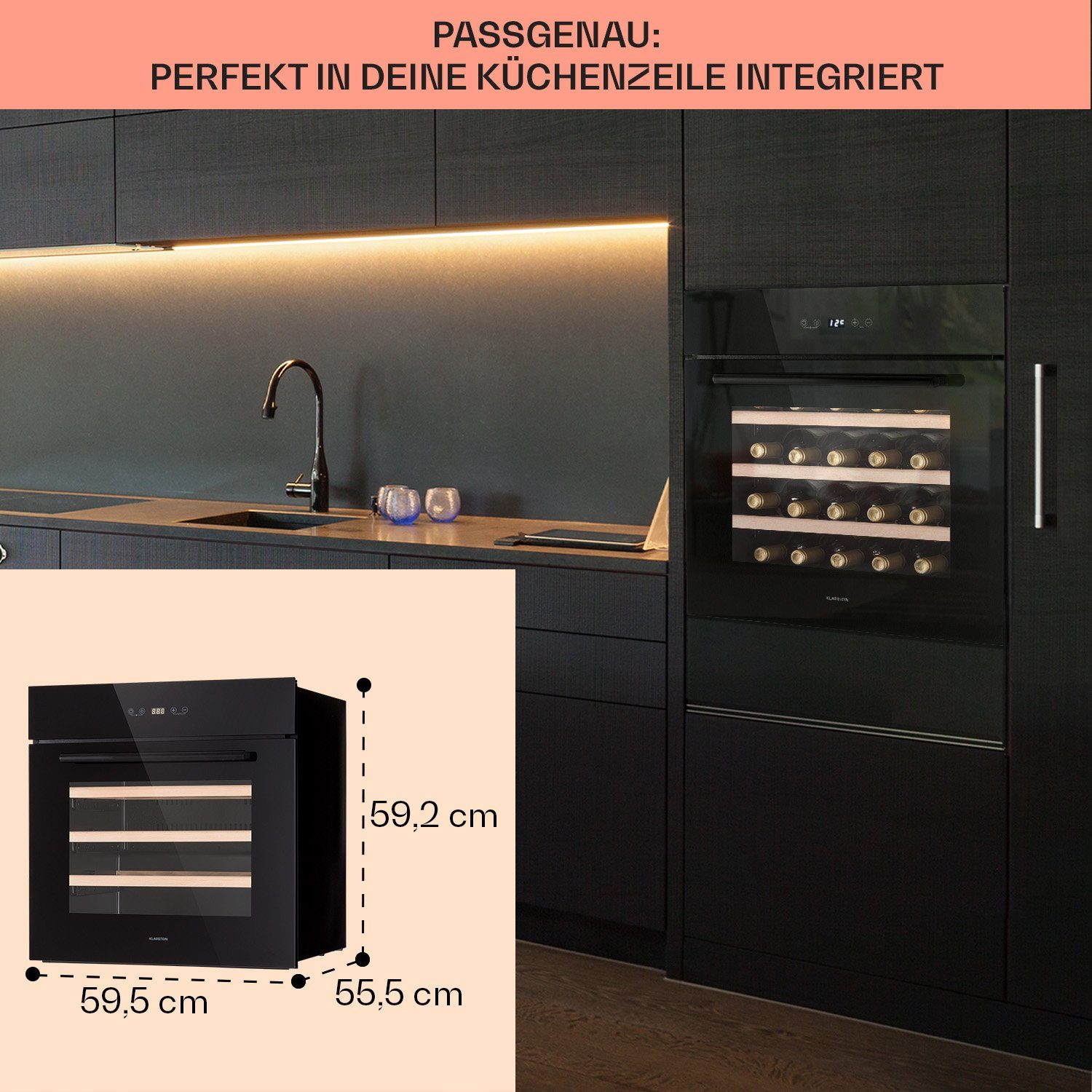 Klarstein Weinkühlschrank Vinsider 30 Built-In Uno, für 30 Standardflaschen á 0,75l,Wein Flaschenkühlschrank Weintemperierschrank Weinschrank Kühlschrank