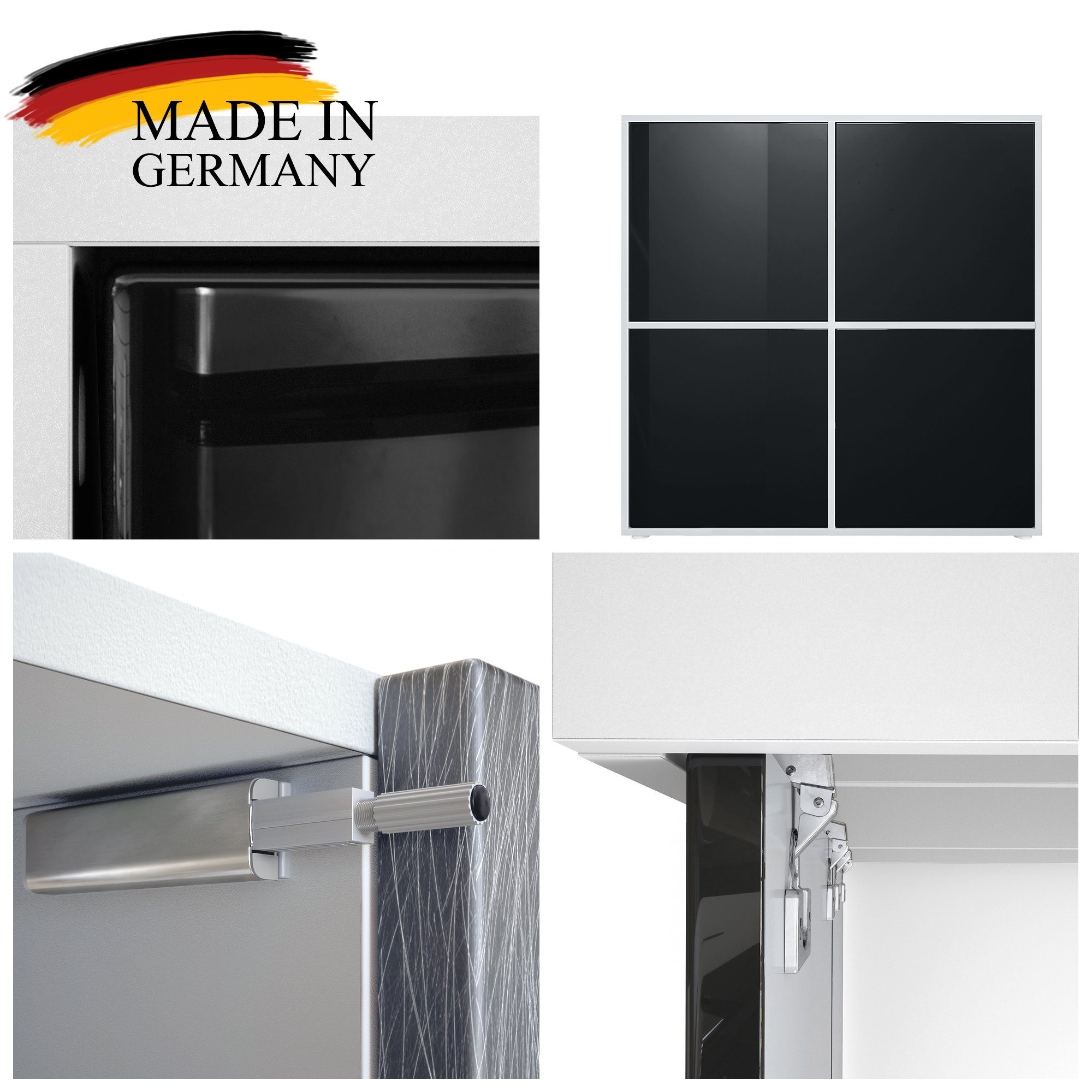 Vladon Highboard Cuba (Schrank, 104 x 105,5 x 35,5 cm Sideboard mit 8 Fächern), Korpus in Schwarz matt / Fronten in Schwarz matt