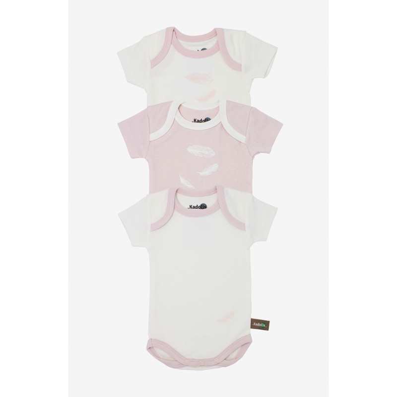 Lot de 3 Body manches courtes en Coton Bio à motifs plumes
