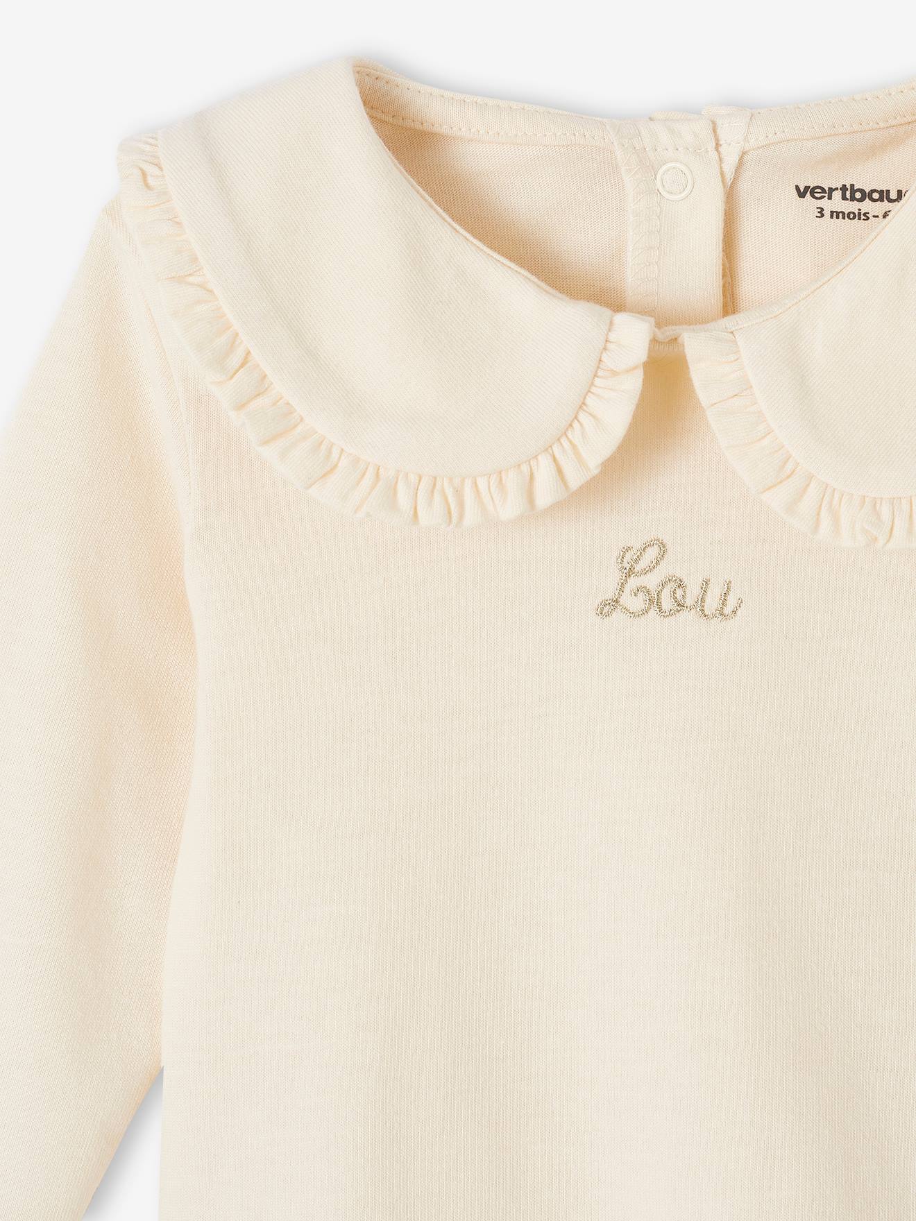 T-shirt manches longues bébé col claudine beige clair