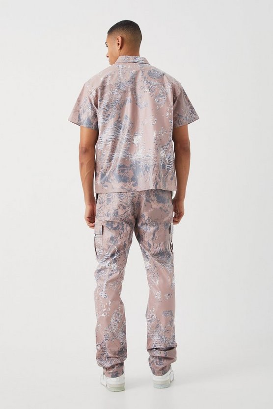 PU Cargo-Hose mit geradem Bein und abstraktem Print