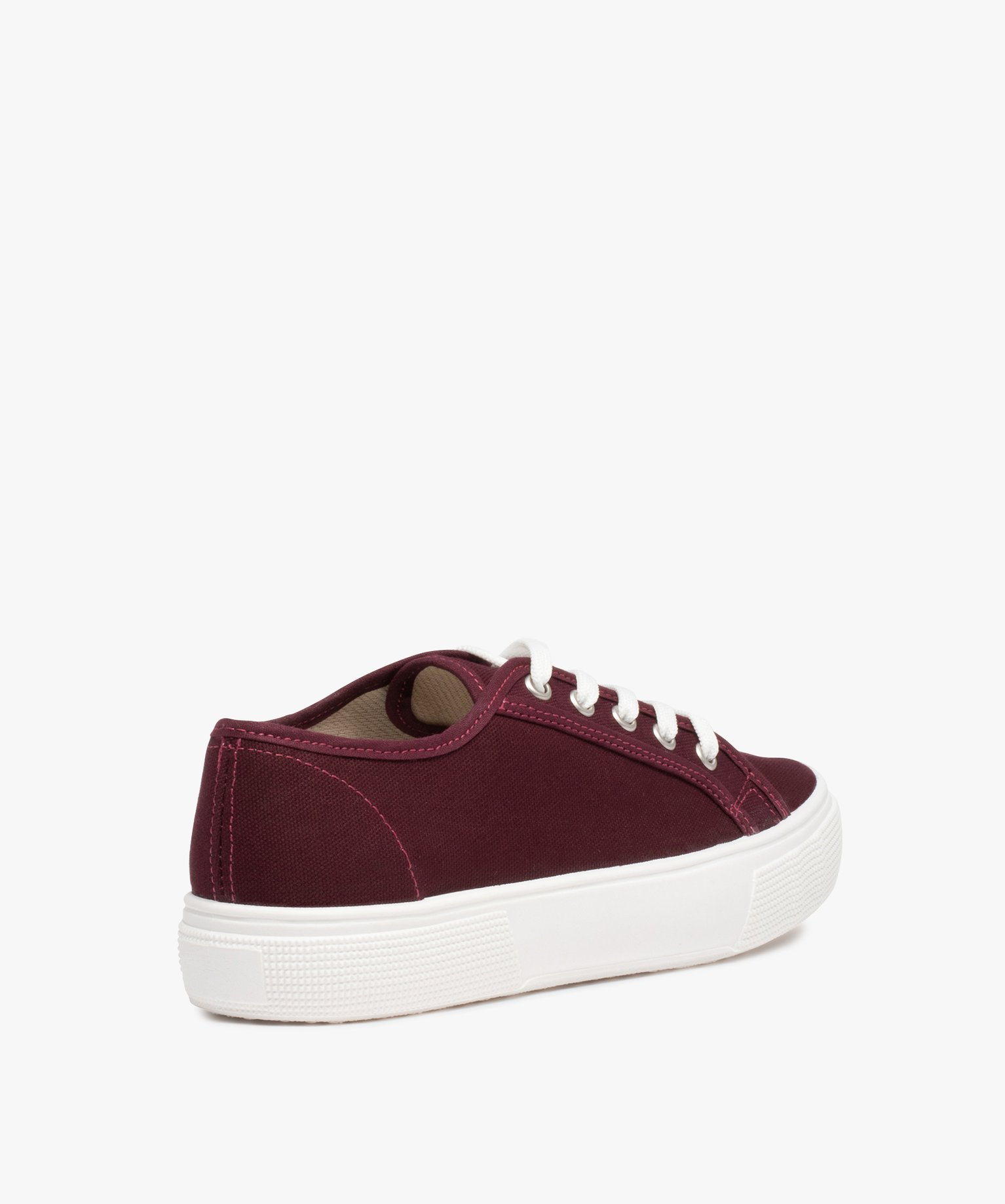 Baskets femme en toile unie à lacets rouge fonce | GEMO