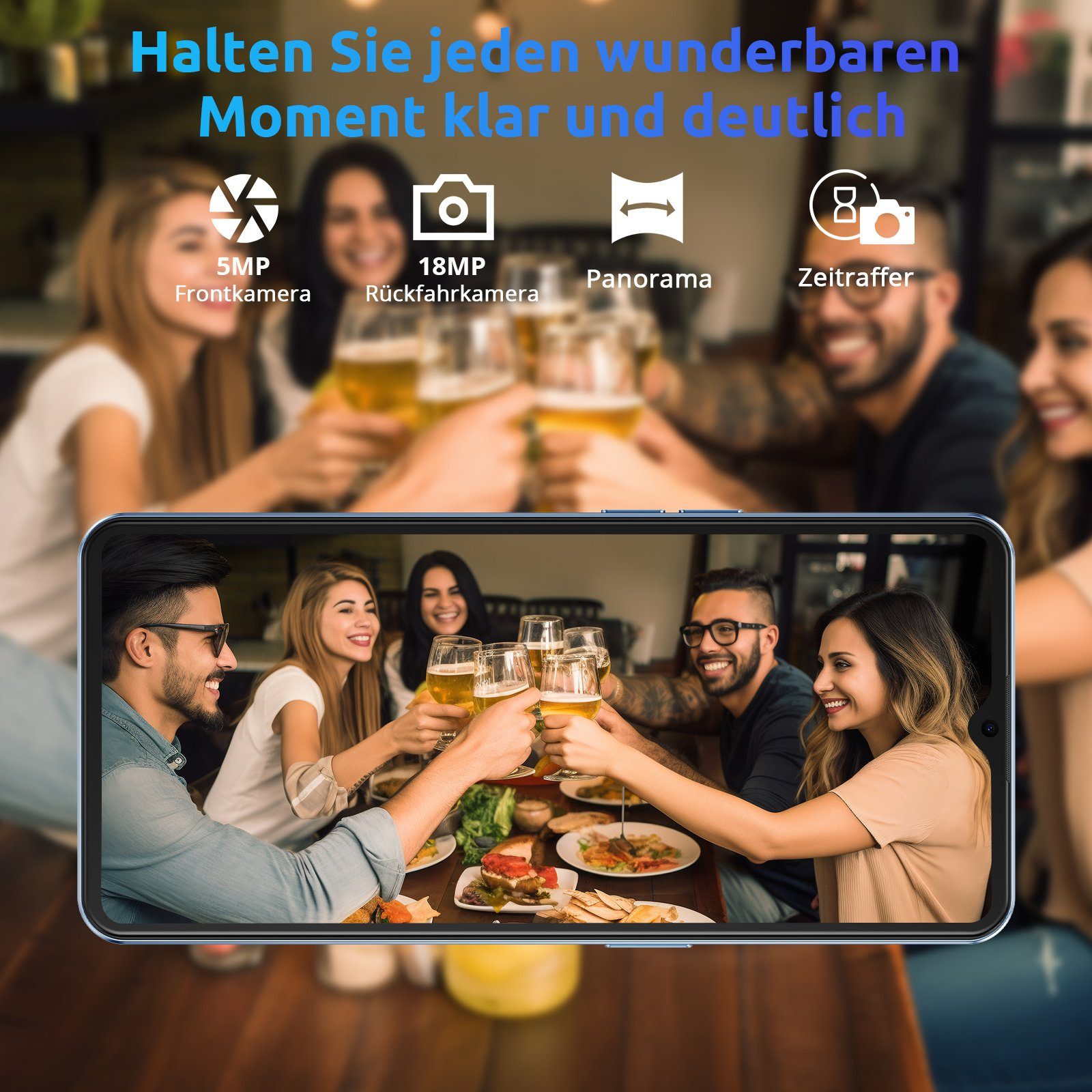 XGODY Mate 50, 3G RAM, 32G ROM Smartphone (16,66 cm/6.56 Zoll, 32 GB Speicherplatz, 18 MP Kamera, Gesichtserkennung, Dual-SIM, Erweiterung Speicher Max. 256GB)