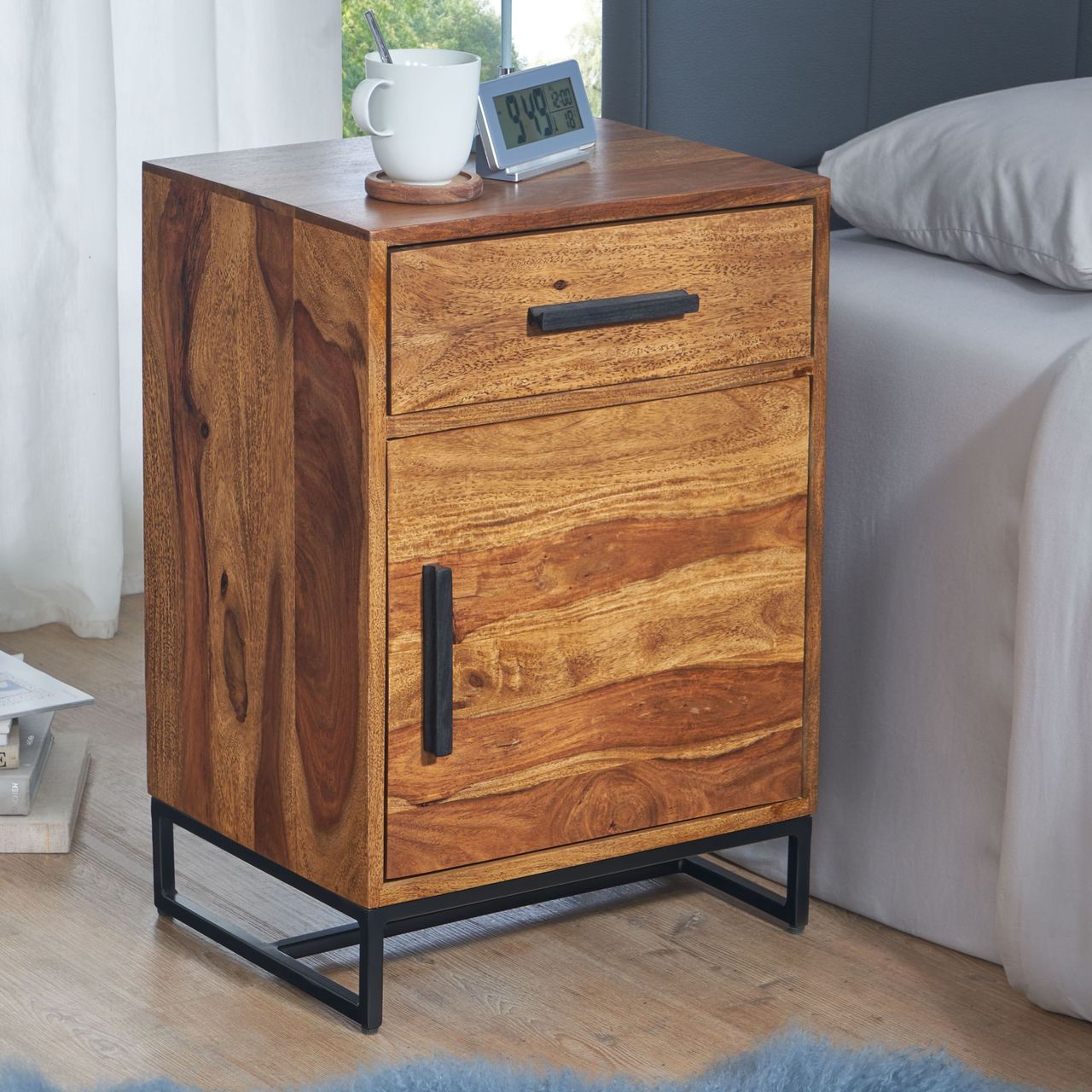 Skyport WOHNLING Nachttisch Boxspringbett Massivholz 45x35x65 cm Nachtkommode Schublade
