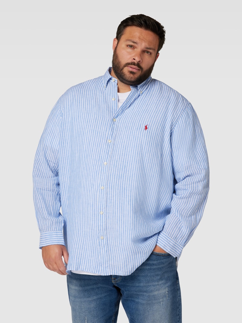 PLUS SIZE Leinenhemd mit Streifenmuster in hellblau