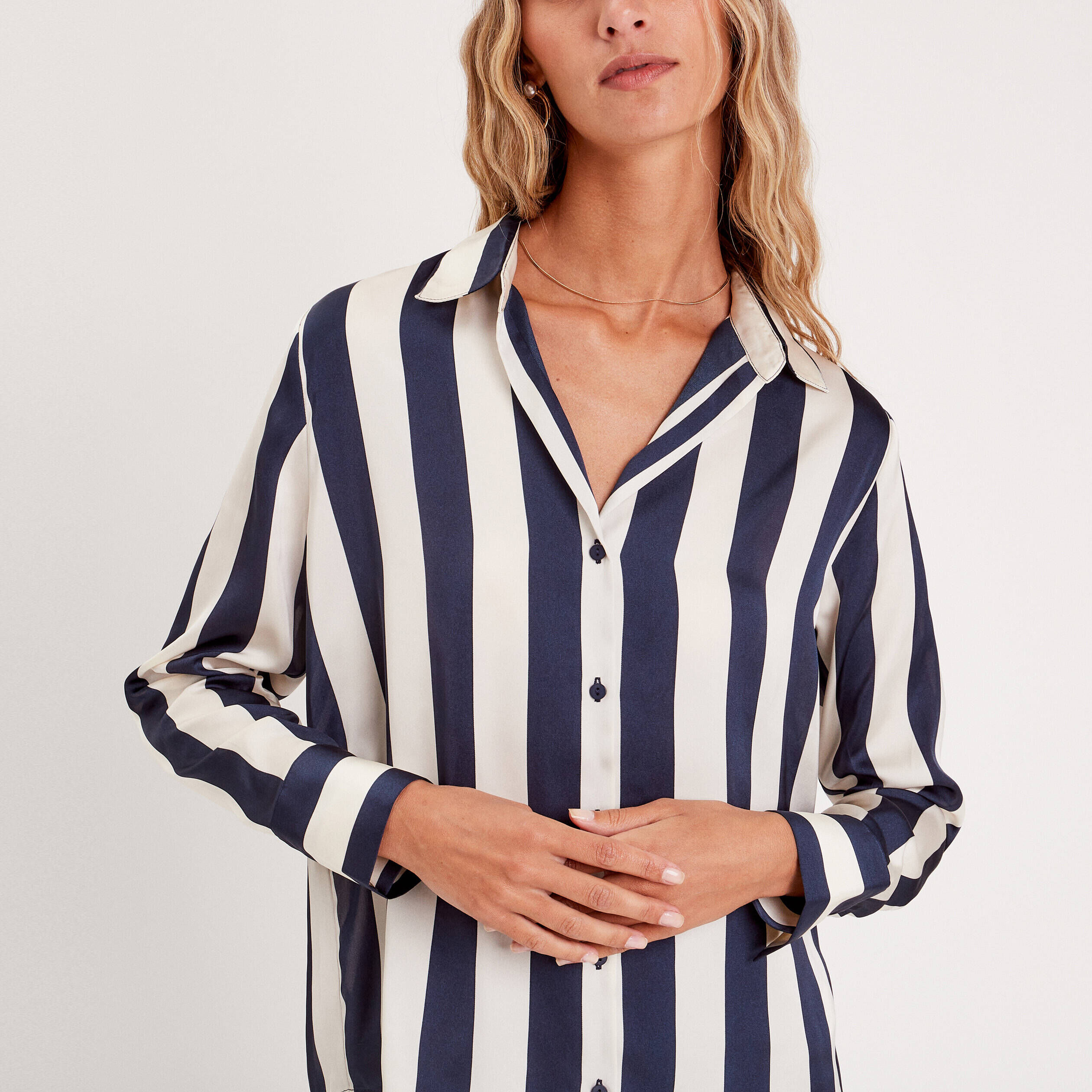Chemise manches longues satin blanc femme | Cache Cache