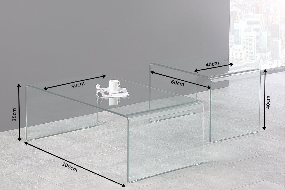riess-ambiente Couchtisch FANTOME 100cm transparent (Set, 2-St), Wohnzimmer · Glas · eckig · Modern Design