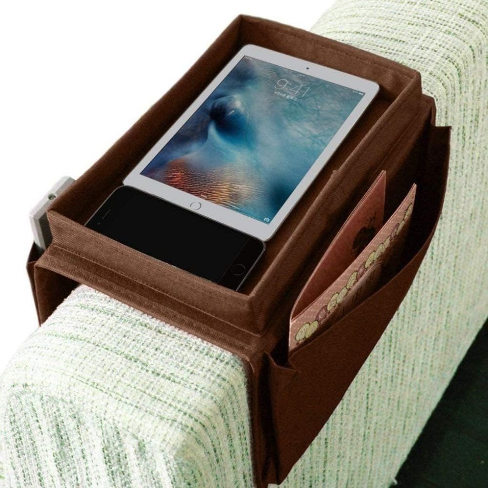 JOYOLEDER Betttasche Armlehnen Organizer, Sofa Butler mit Tablett, 4 Taschen, faltbar, HxBxT: 18 x 18 x 30 cm