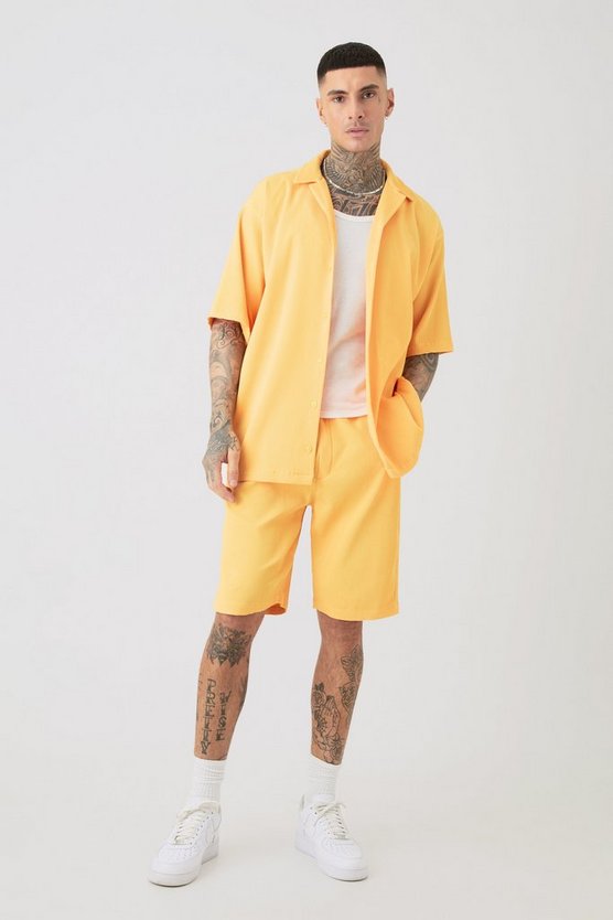 Tall Oversize Hemd & Shorts in Gelb