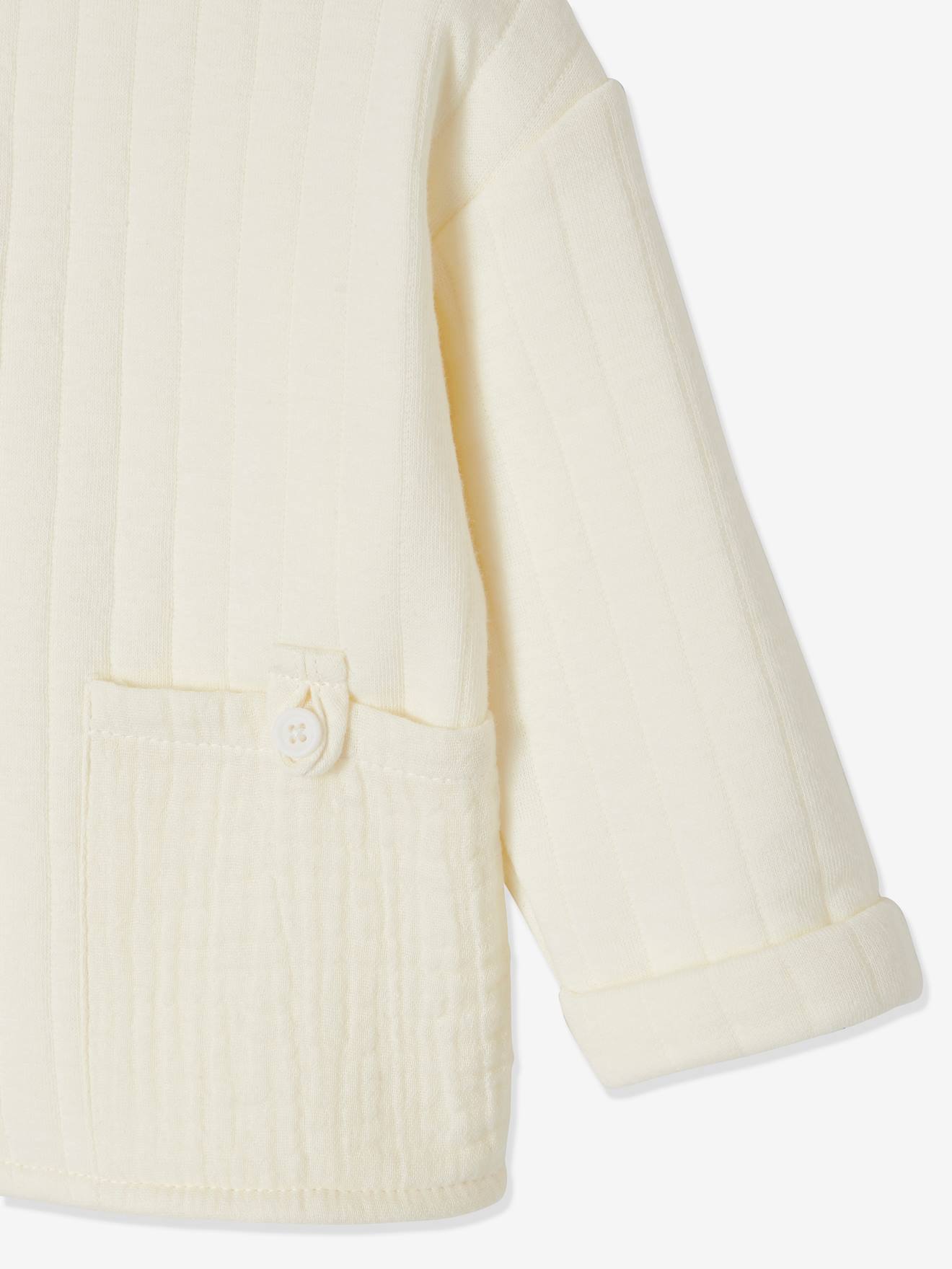 Cardigan naissance bébé poches en gaze de coton cappuccino