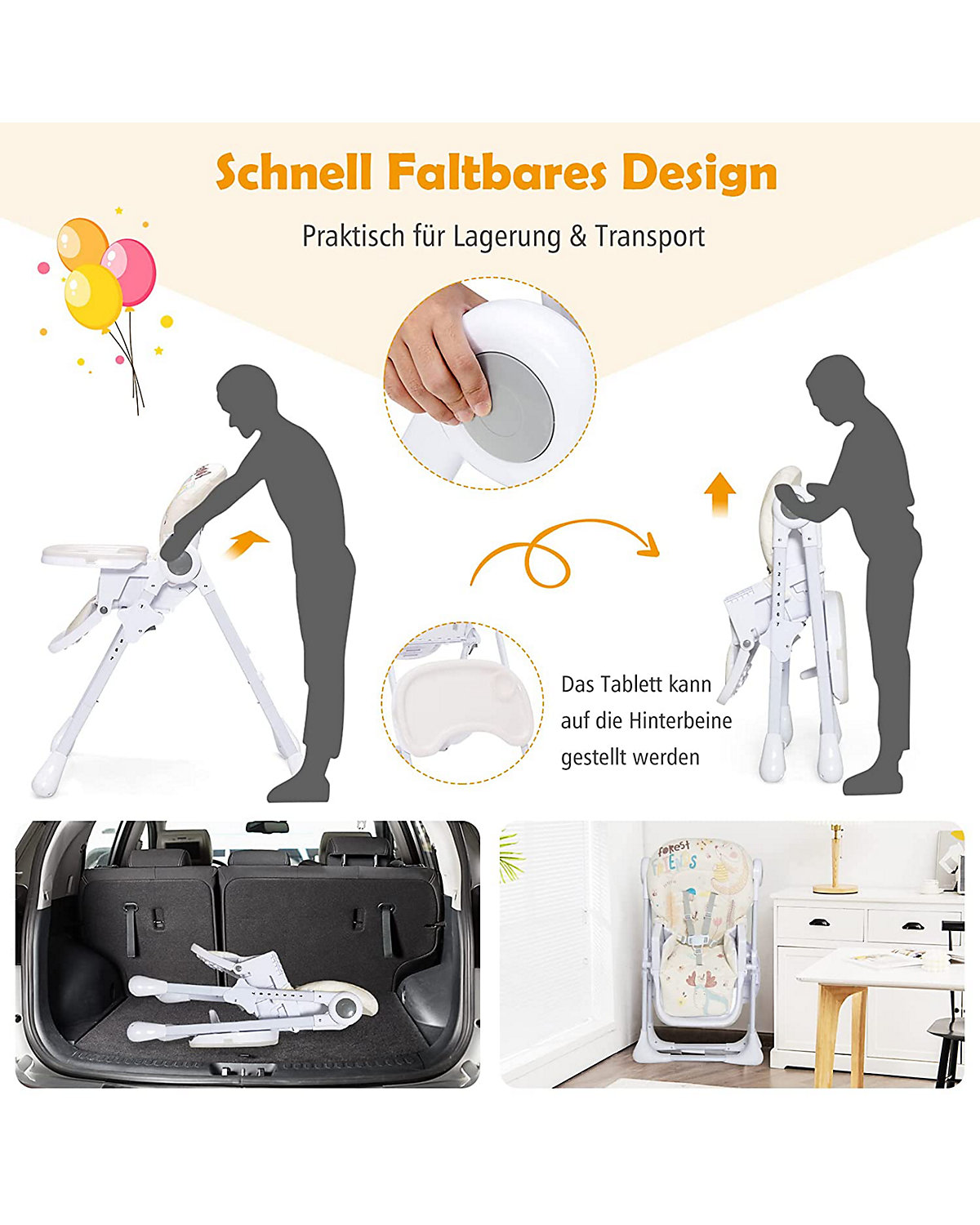 Babyhochstuhl höhenverstellbar schnell faltbar abnehmbar
