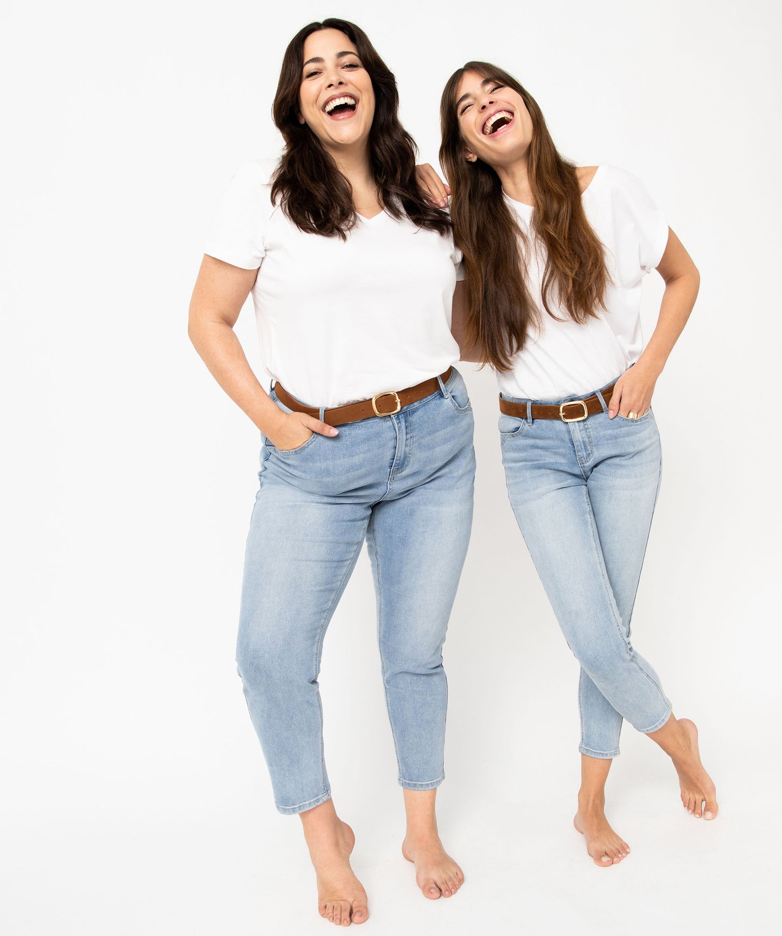Jean slim longueur 7/8ème avec ceinture femme stone | GEMO
