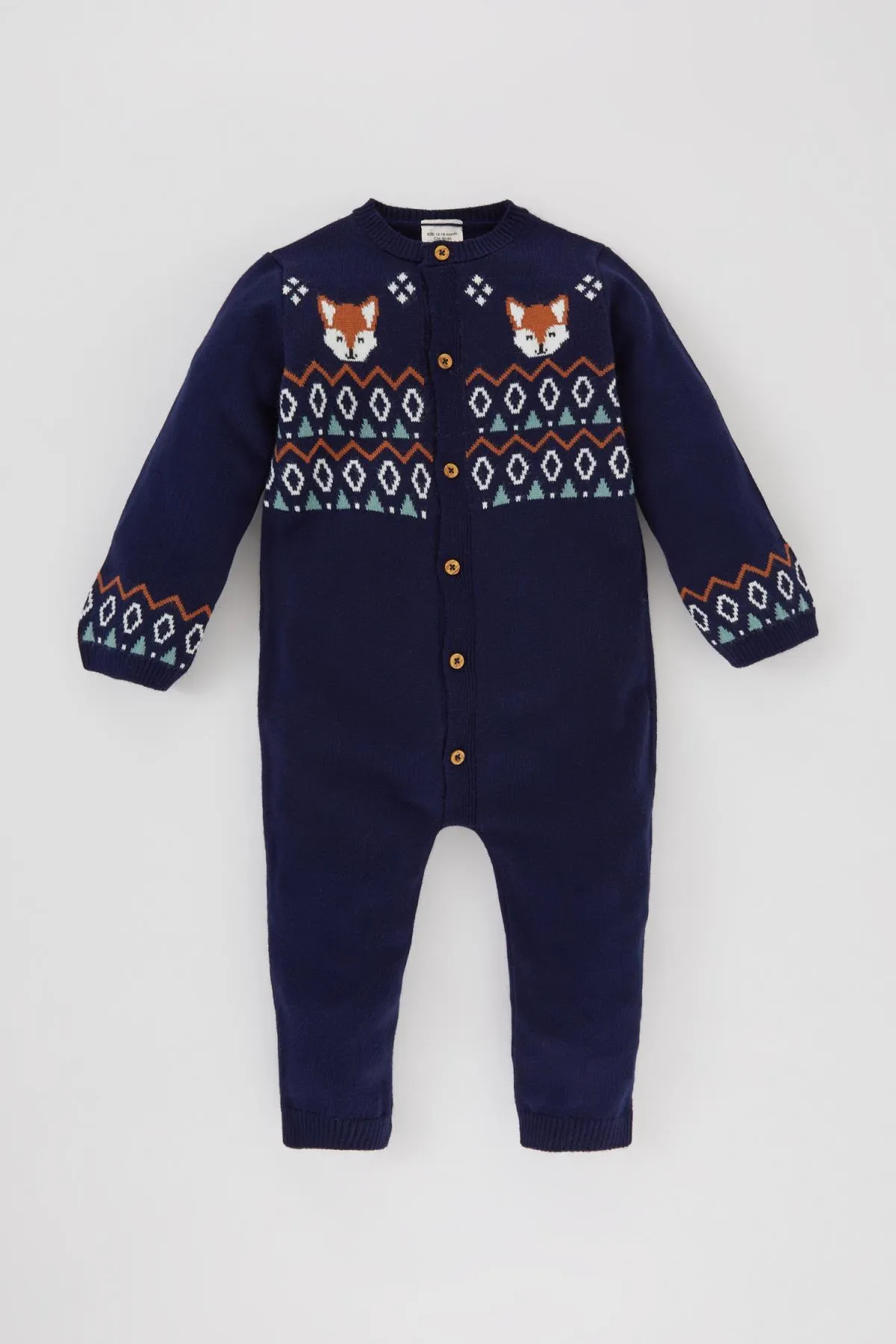 DeFacto  Gemusterter Strickoverall für Neugeborene mit Fuchsmuster