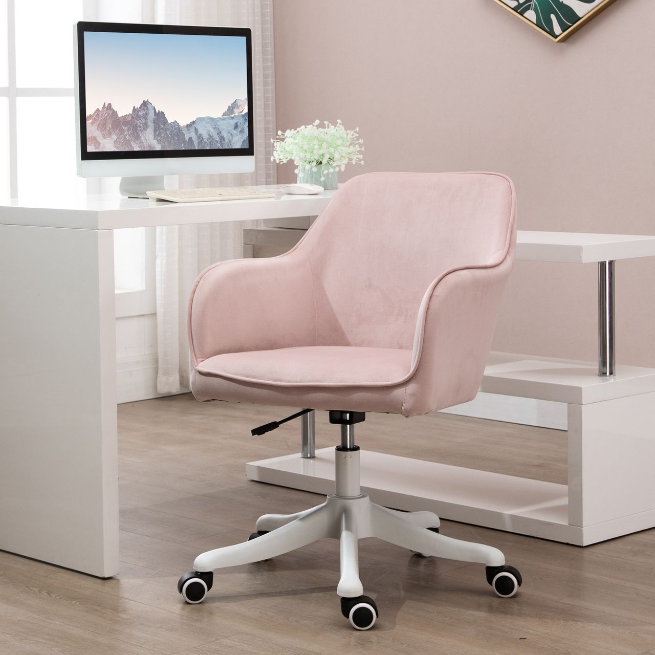 Vinsetto Massage Bürostuhl Drehstuhl mit Vibrationsfunktion Samt Rosa